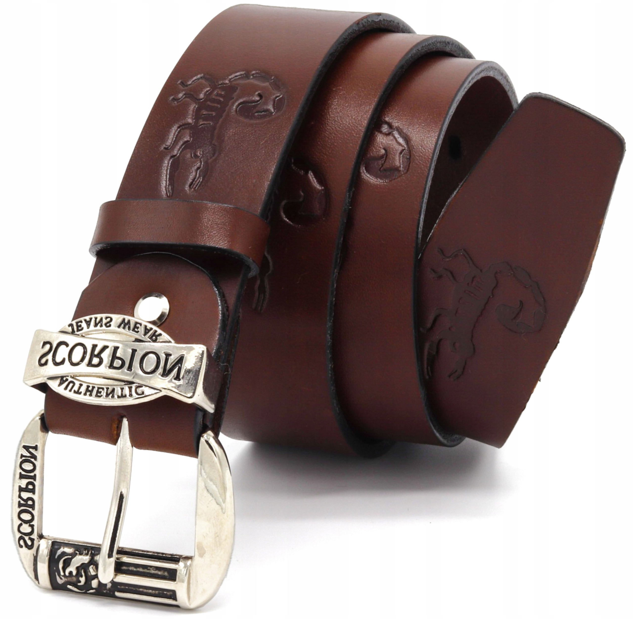 

Brązowy męski Pasek Skorpion Stylowy Skórzany