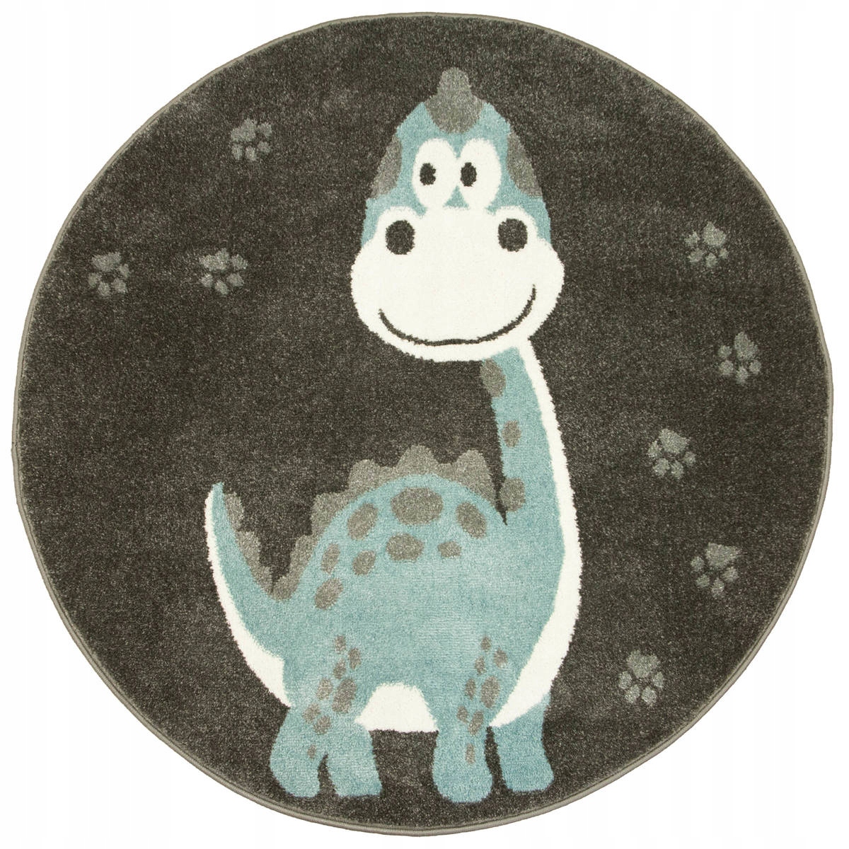

śr. 120 cm Dywan Okrągły Dziecięcy Szary Dinozaur