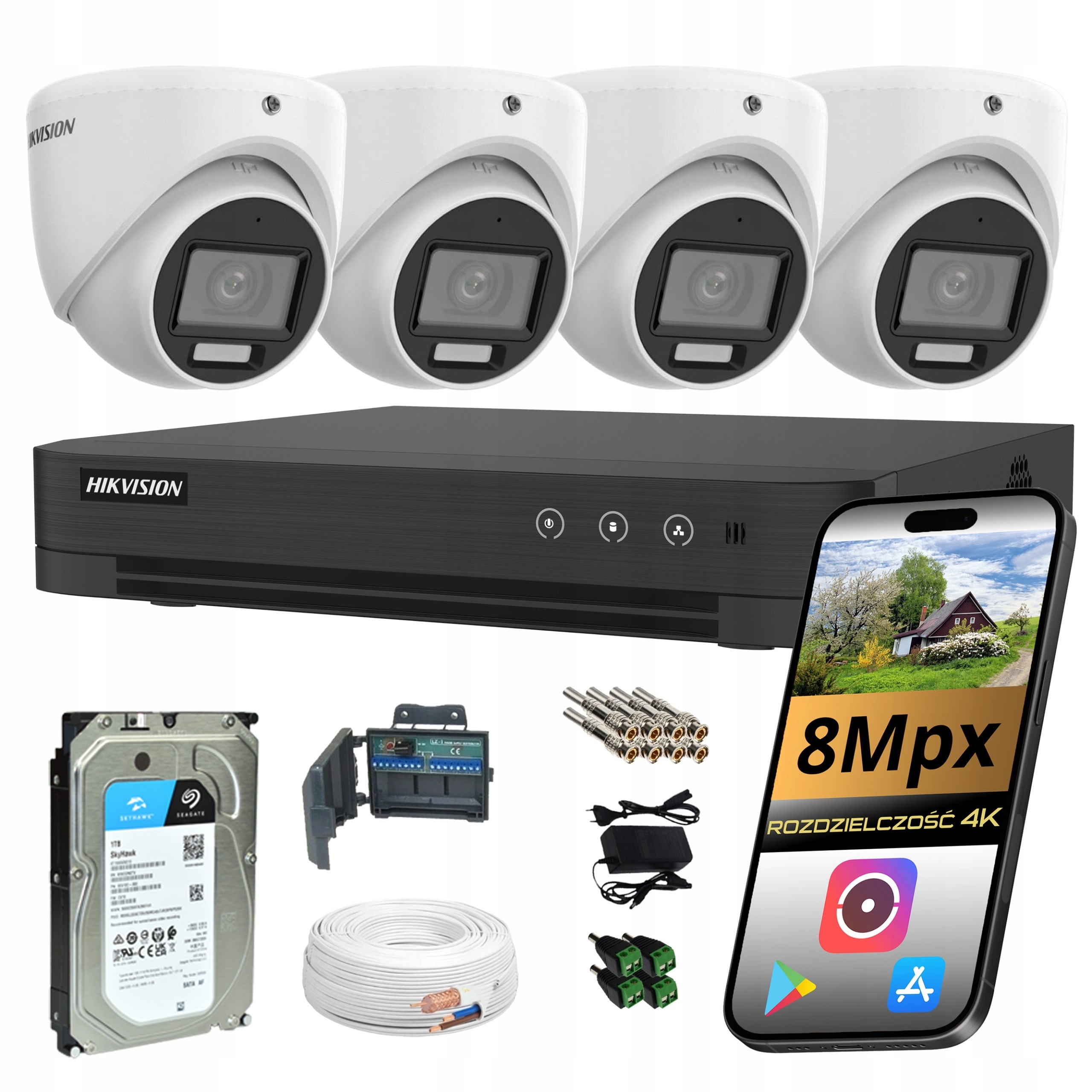 Kompletný systém Hikvision 4 kamery 8MP 4K AcuSense Ai Ir Disk 1TB