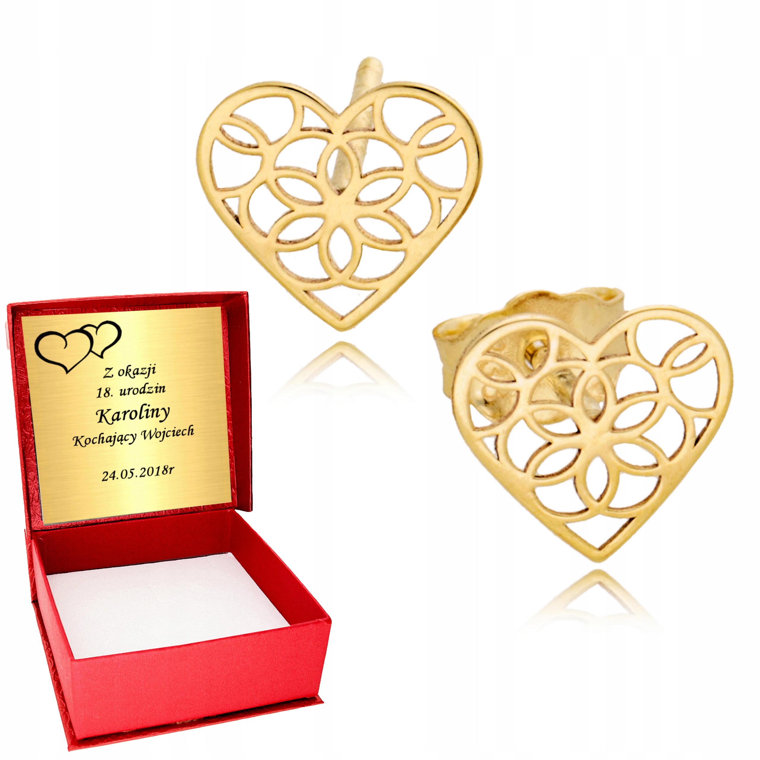 

Złote Kolczyki Serca Serduszka Złoto Grawer