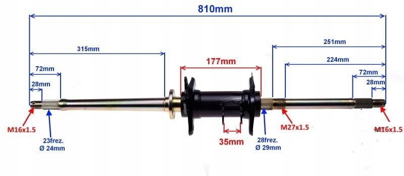 OŚ TYŁ ATV 150 200 250 KPL piasta ośka bashan Producent inny