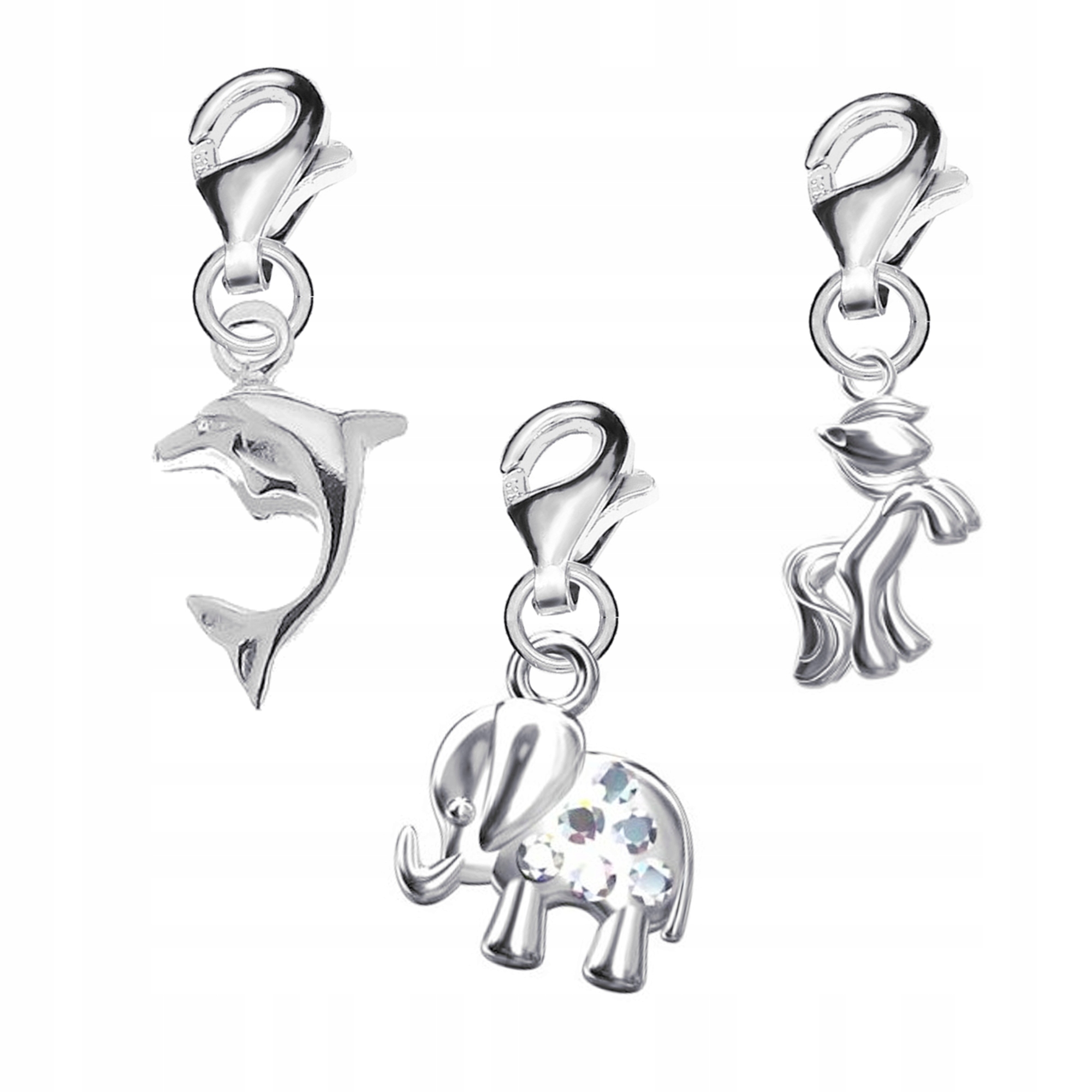 

3x Charms Zawieszka Pony Słonik Delfin srebro 925