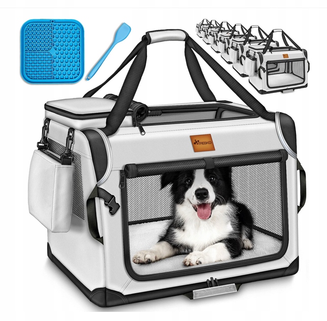 Tresko Składany transporter dla psa wytrzymały XL 83x58x58cm szary