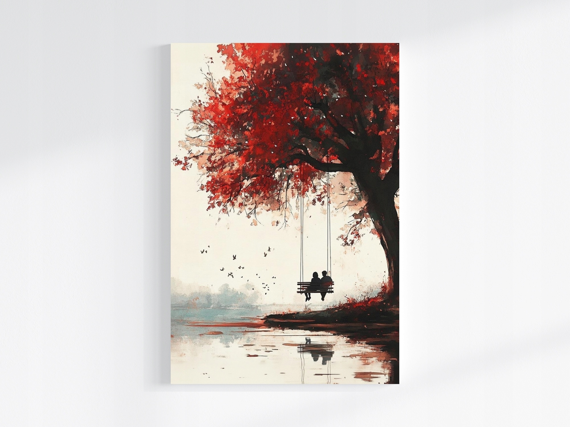 Obraz Na Plátně Canvas Grafika Strom Podzim Houpačka Pár Jezero 80x120