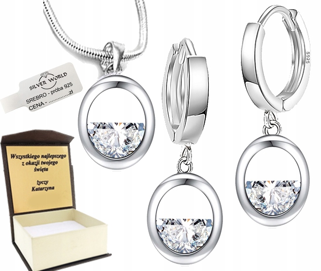 

Komplet Srebrny 925 + Grawer. Cyrkonie Swarovski