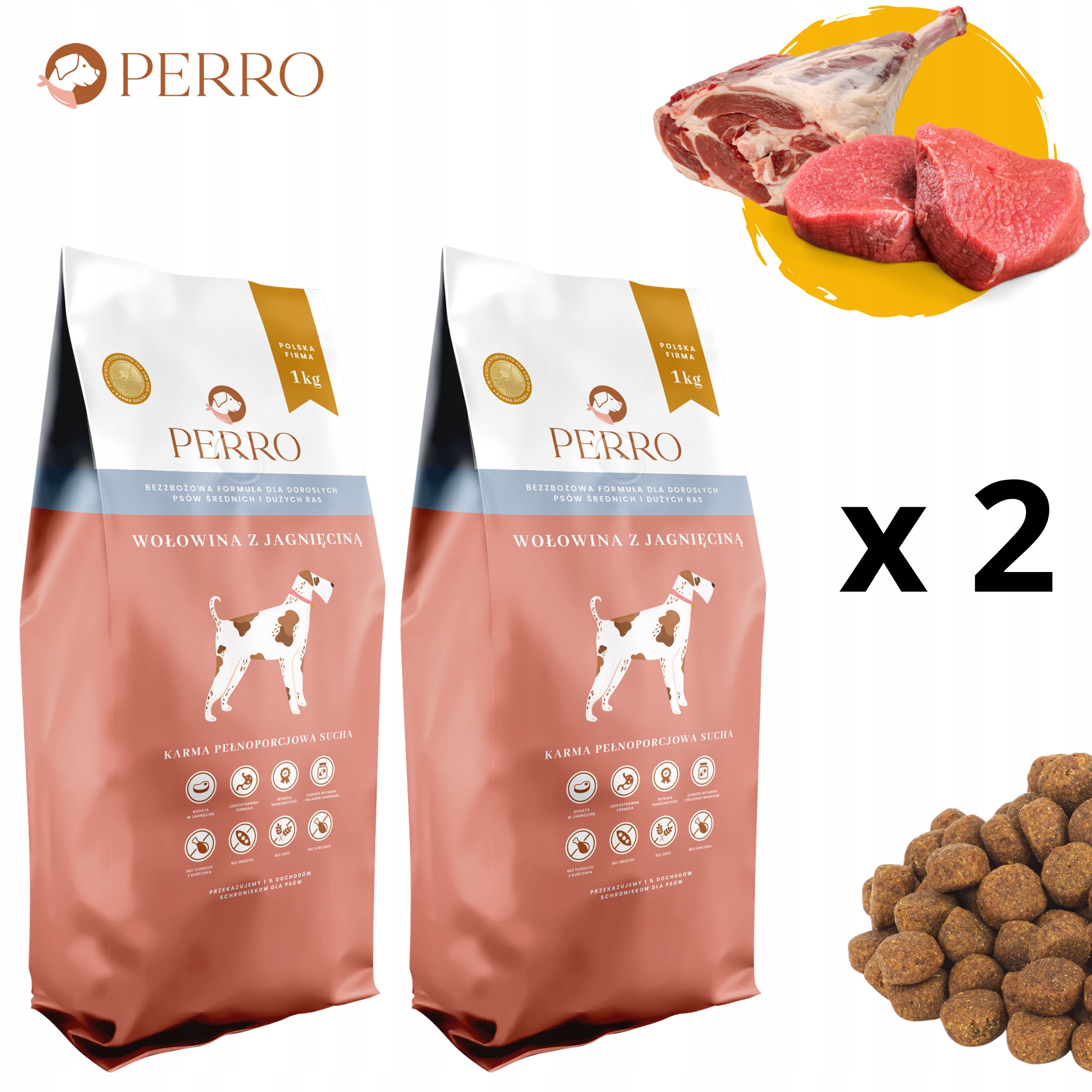 Levně 2x Perro Krmivo krmivo Hovězí jehněčí maso 12 kg Střední velké plemena psů