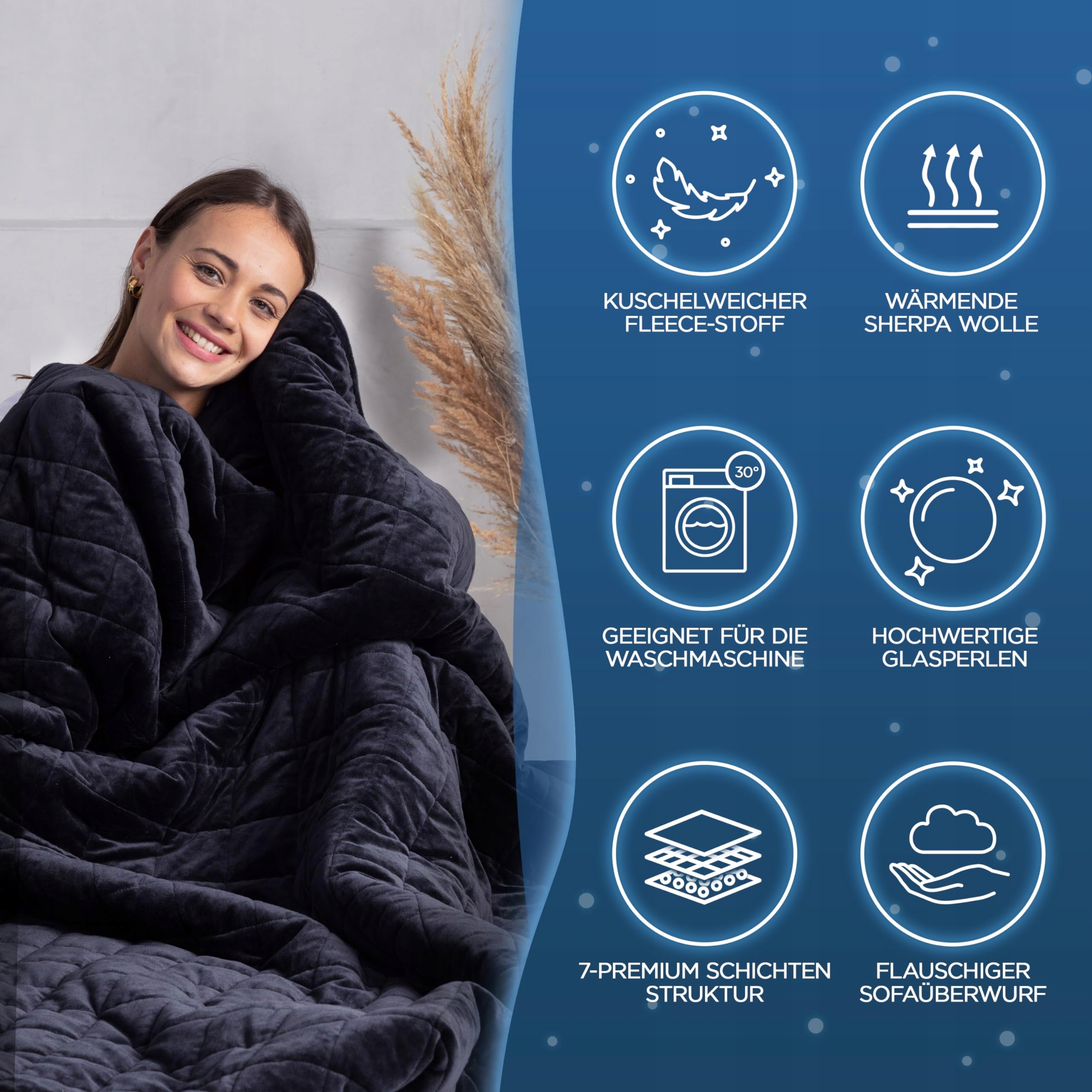 SAMTHUS Koc Obciążeniowy 135x200cm 6kg Sherpa Fleece Czarny — miniatura 5