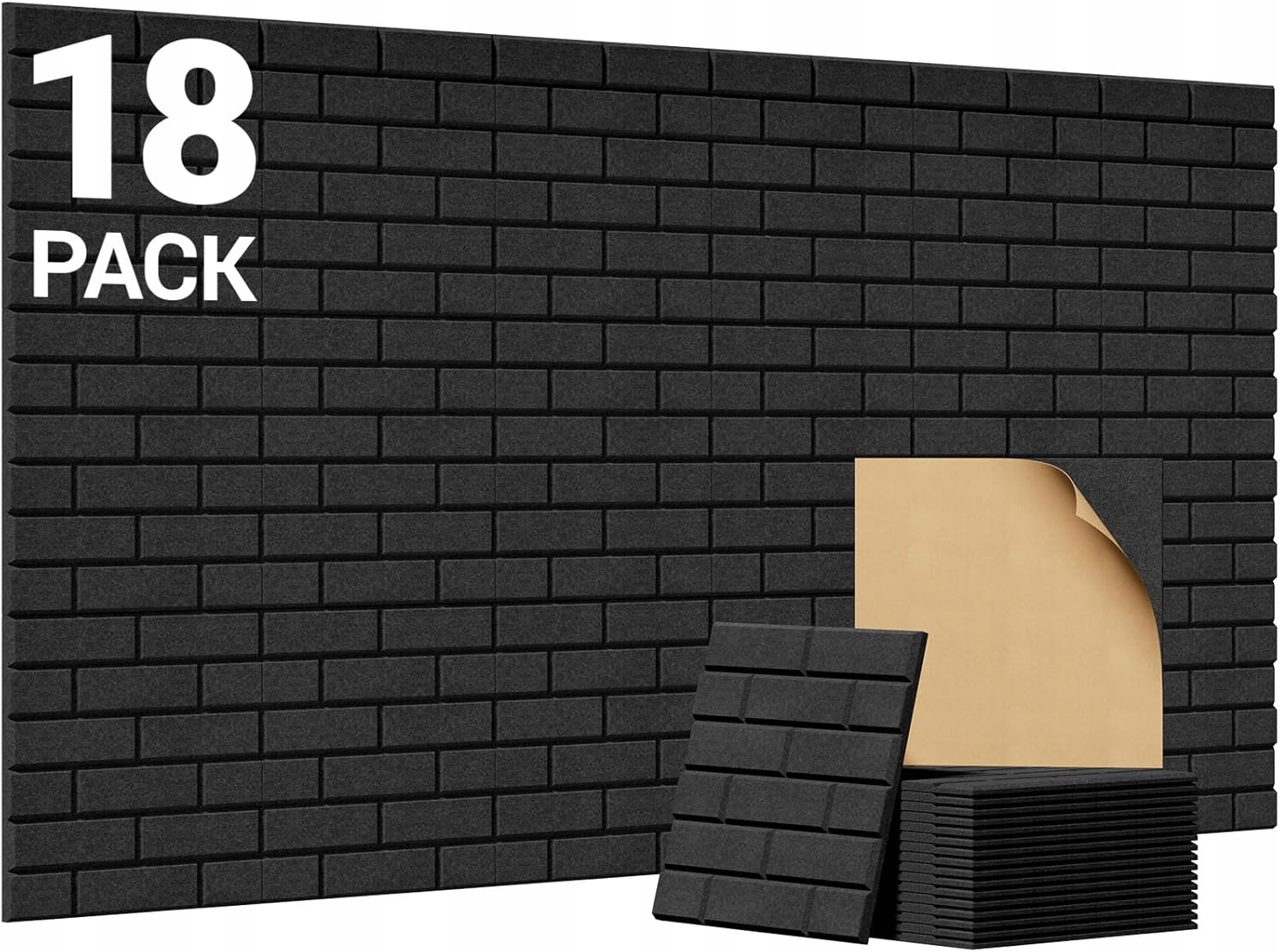 Tonor Panele Akustyczne Cegła 18SZT 30X30CM Samoprzylepne Czarne