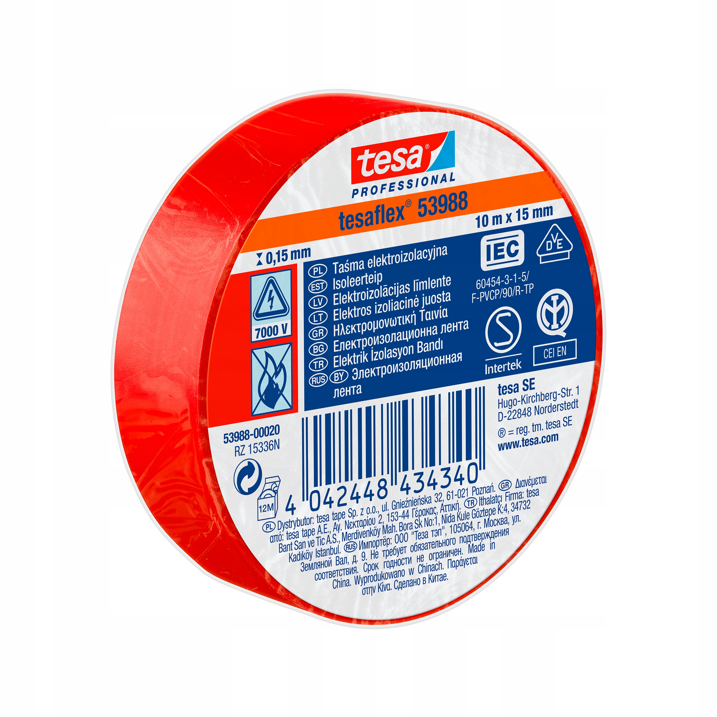 

Taśma elektroizolacyjna 5000V Pvc 10m 15mm czerwon