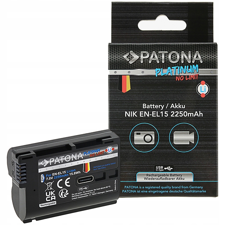 Akumulator Patona Platinum 2400mAh EN-EL15 do Nikon Z5 Z6II Z7 Z8 z Usb-c