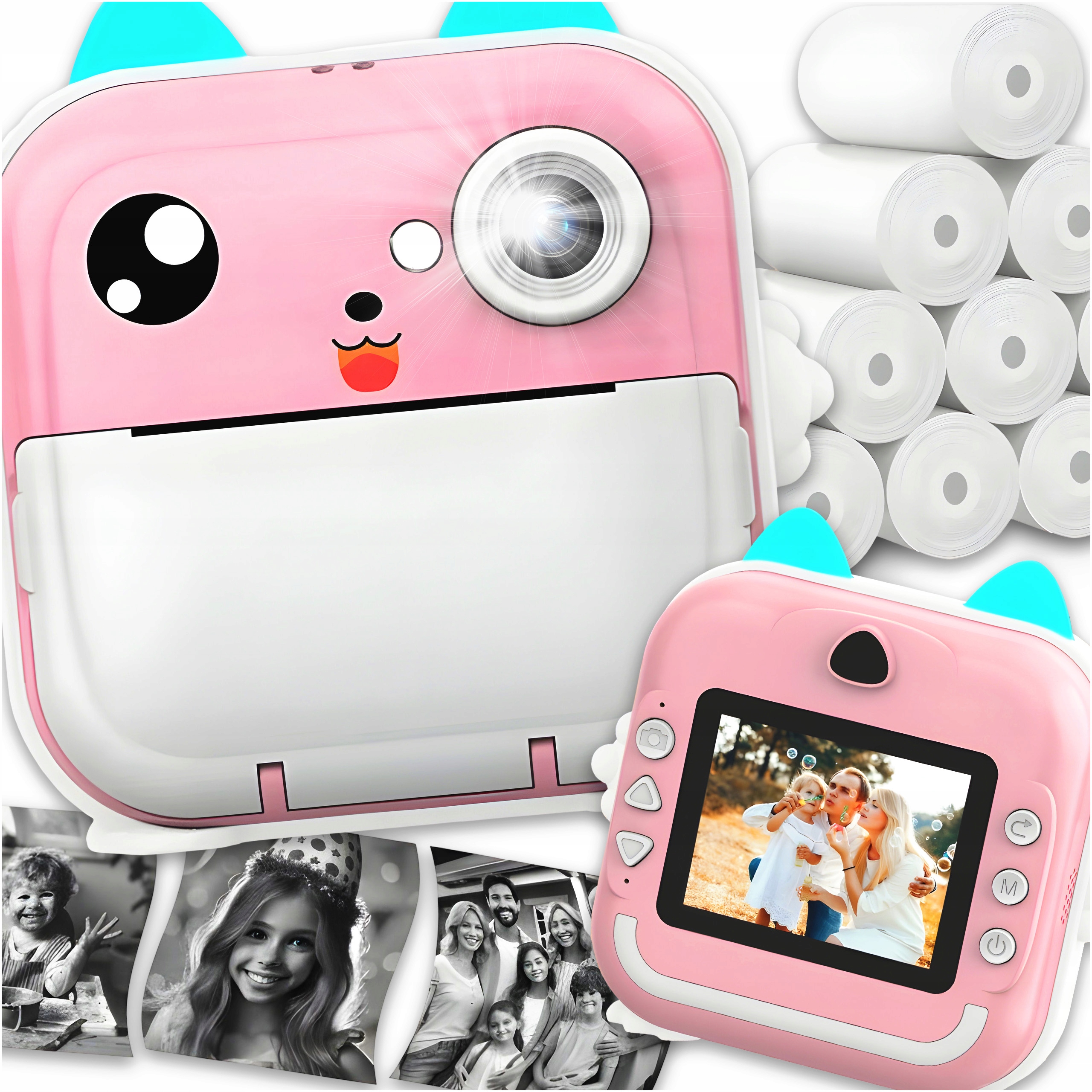 Aparat Natychmiastowy Drukuś Dla Dzieci Mini Drukarka 5 Rolek Różowy