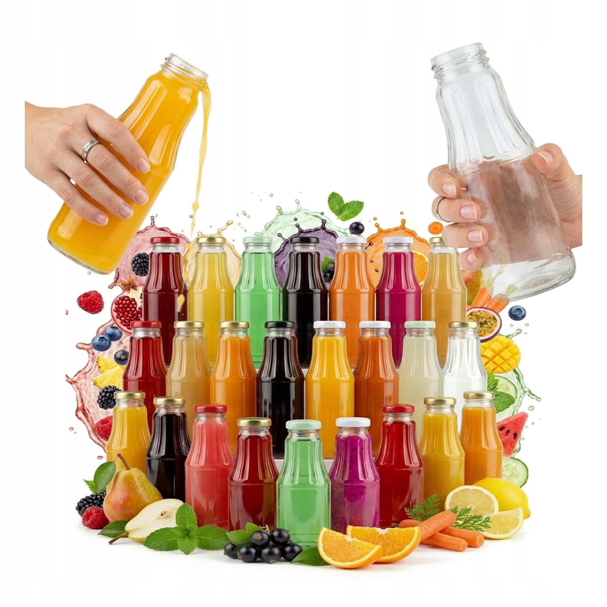 100 x Láhev na džus Fruit 300 ml Víčko Skleněné Lahve Na Šťávy