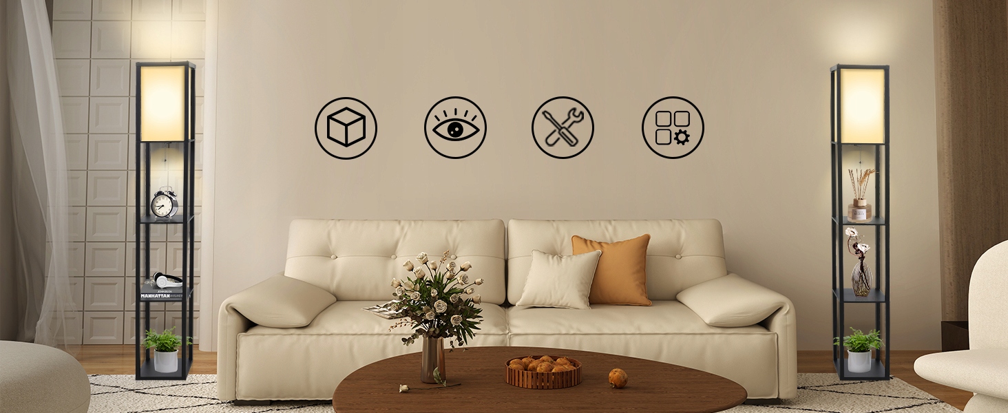 LAMPA STOJĄCA PODŁOGOWA PÓŁKA REGAŁ DO PRZECHOWYWANIA 160 CM Zasilanie sieciowe