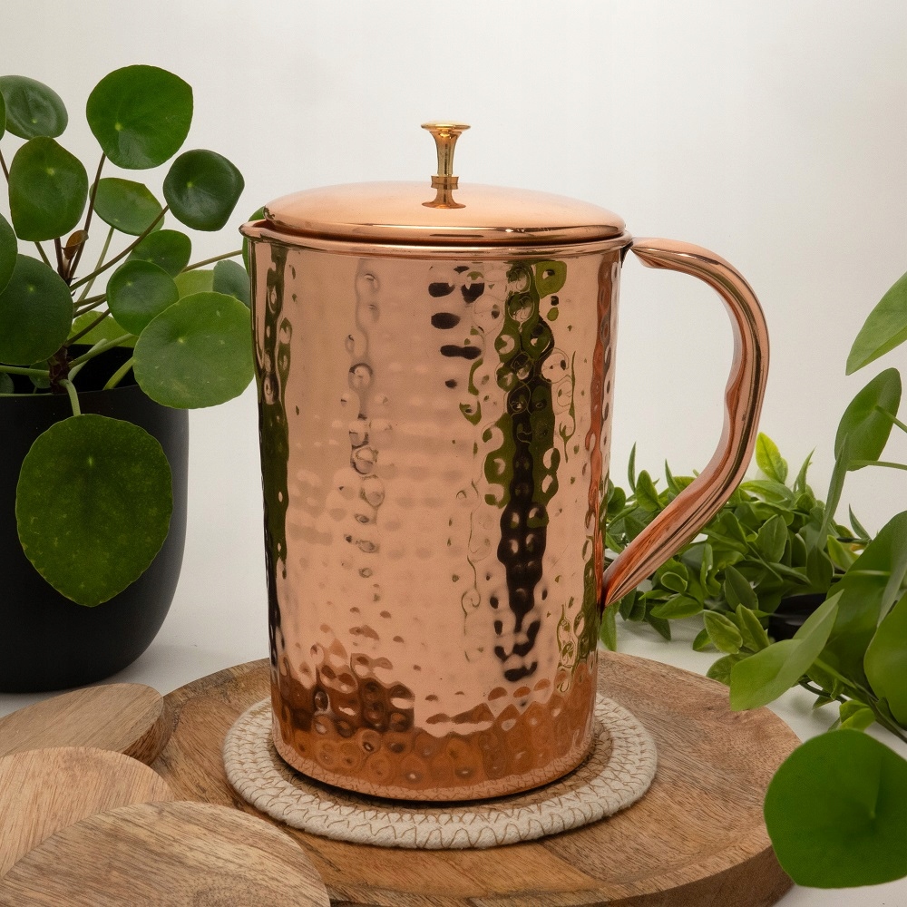 Medený džbán Ayurveda robustný Tepaný 2 litre Certifikát čistá meď