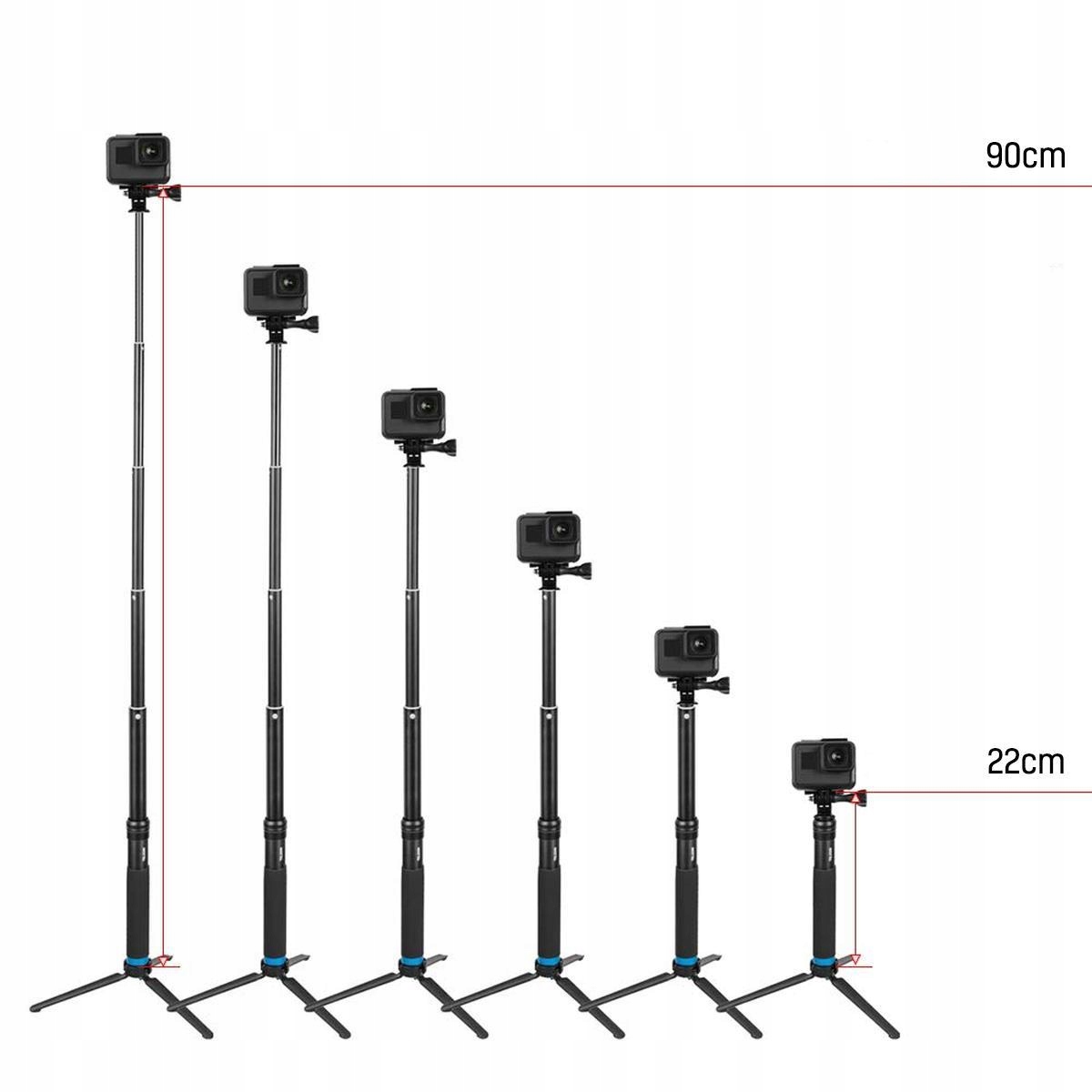 TELESIN SELFIE STICK DO TELEFONU I GOPRO 5/6/7/8/9 Kolor czarny