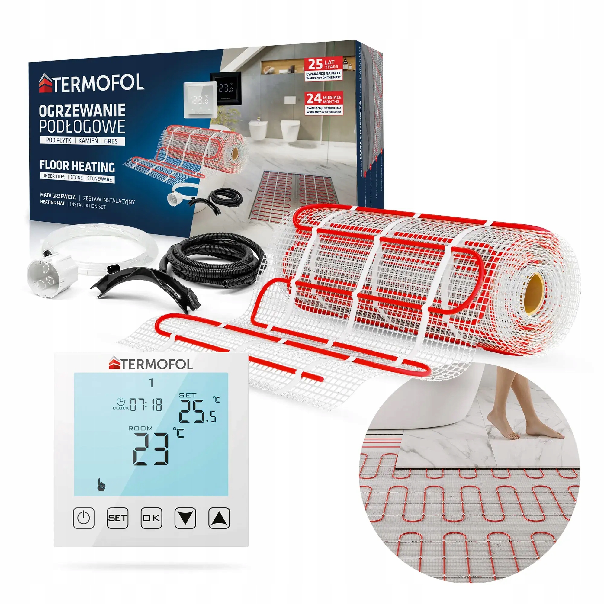 Set Vykurovacia Podložka plocha 2,5 m2 šírka 50 cm 150 W TF-H1 White