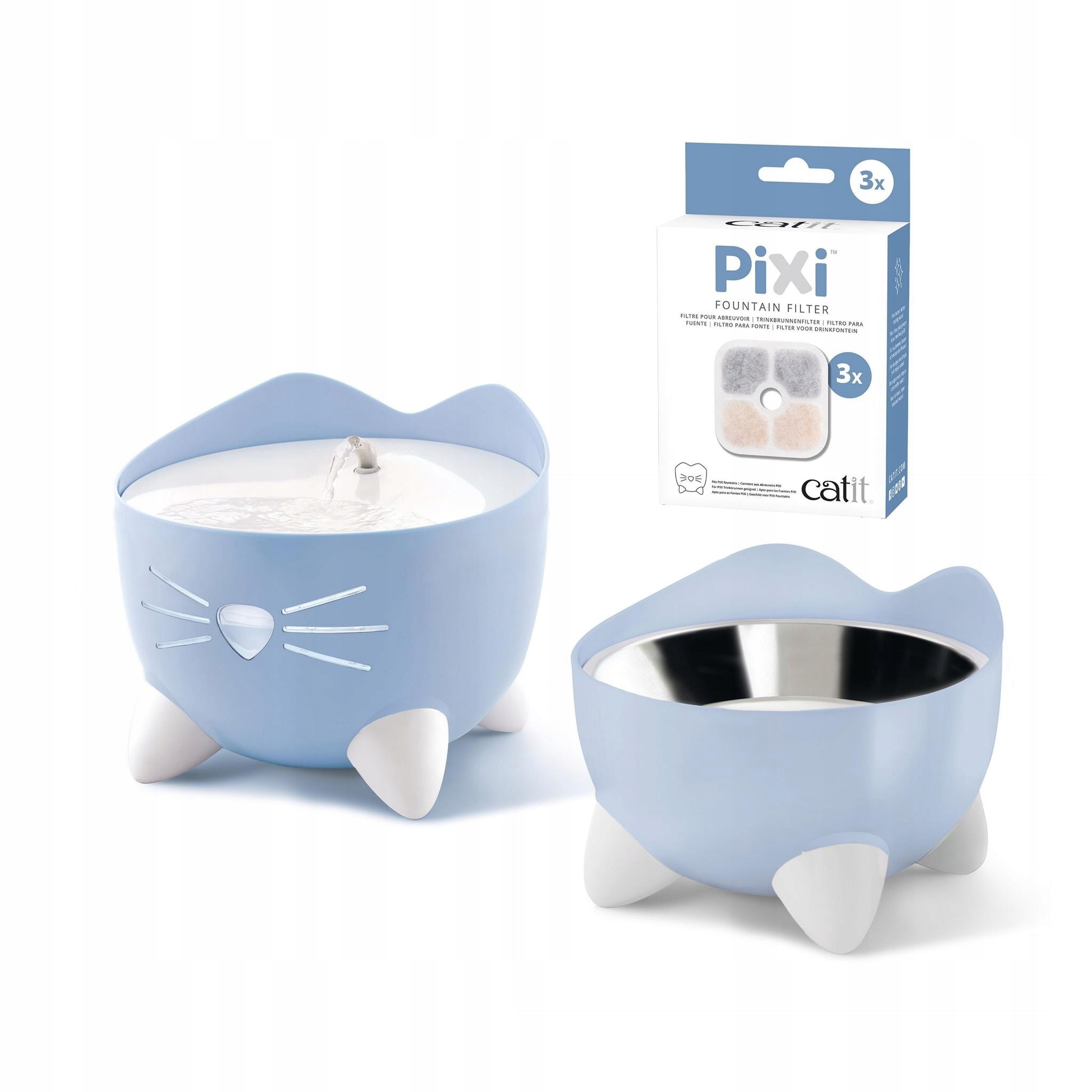 Zestaw Fontanna dla Kota Miska Filtr 3szt Catit Pixi Fountain Niebieski