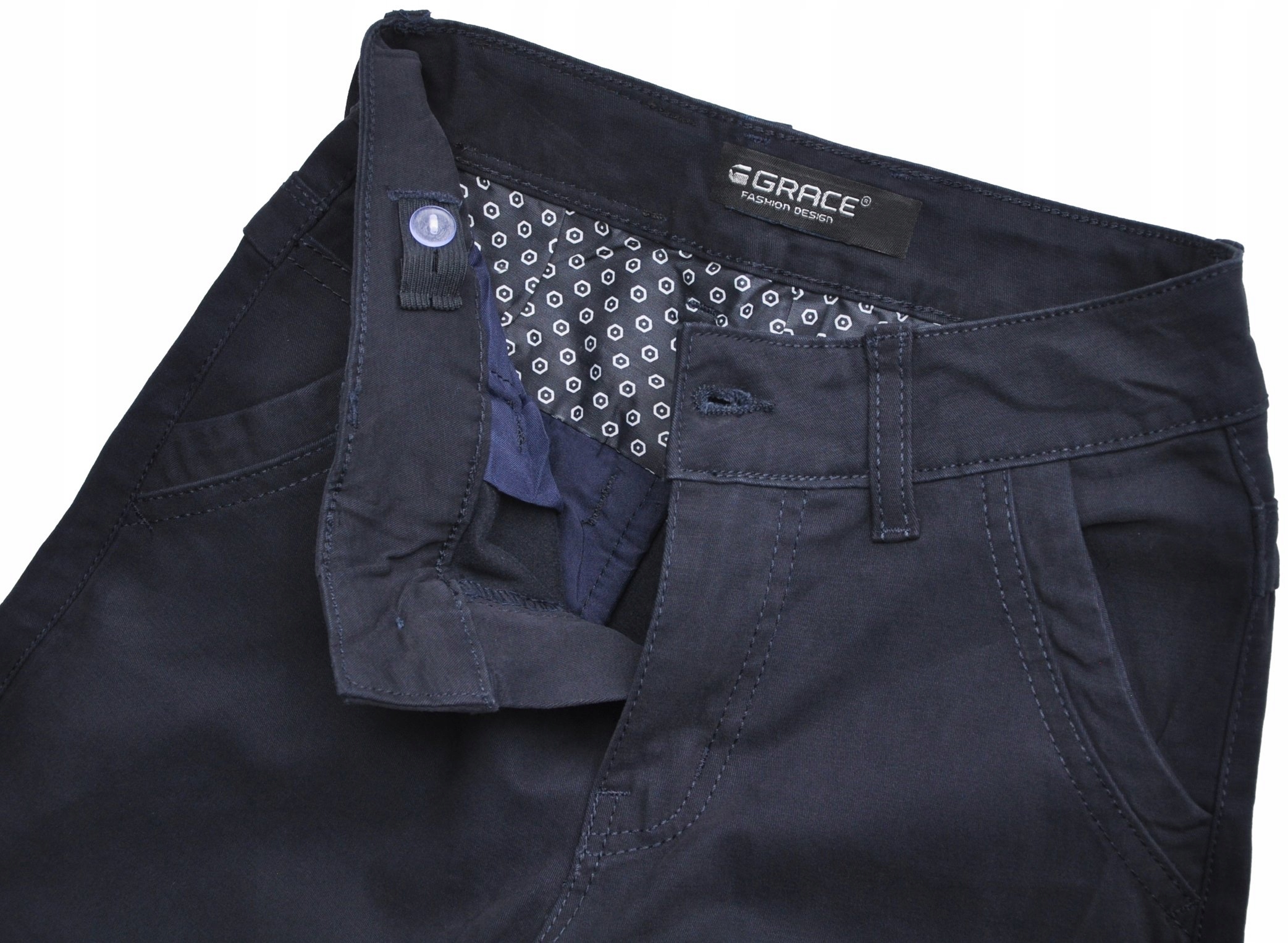 GRACE Wygodne Spodnie granat CHINOSY wizytowe eleganckie (11/12) r 146/152 Zapięcie zamek