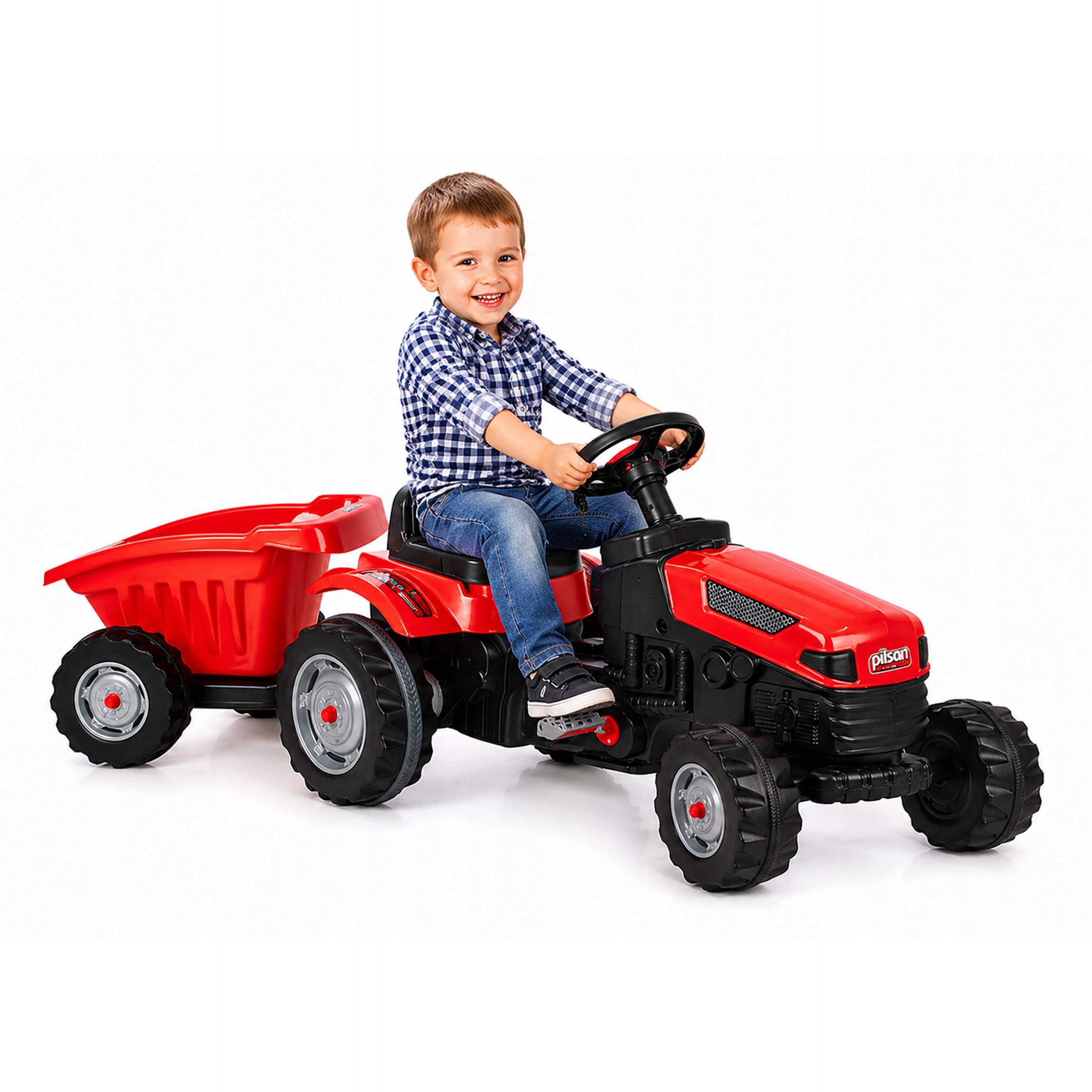 Duży Traktor Na Pedały z Przyczepą dla Dzieci Ciągnik Regulowane Siedzenie