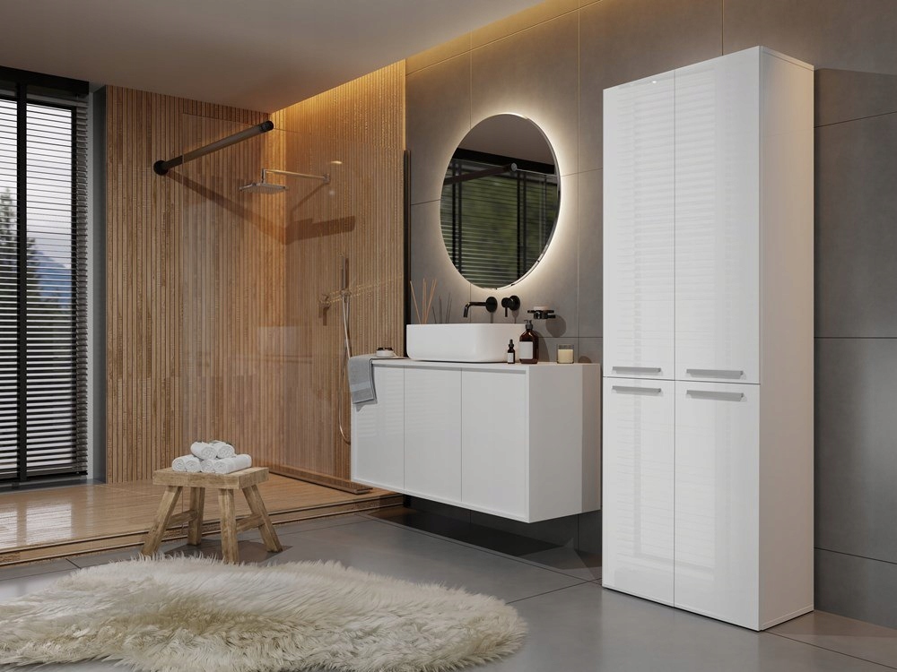 SZAFKA ŁAZIENKOWA REGAŁ Z KOSZEM NA PRANIE 60cm Wysokość mebla 174 cm