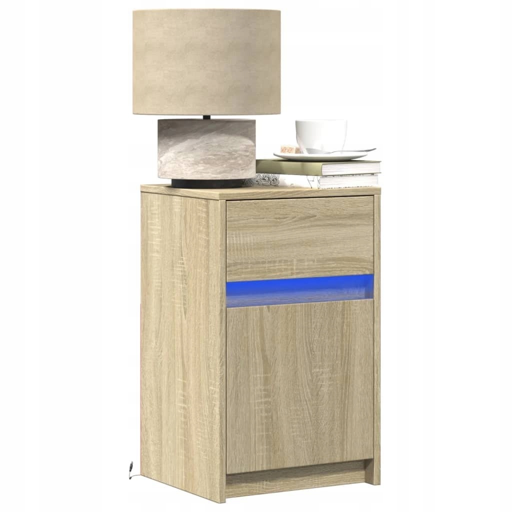 Nočné stolíky s Led diódami, 2 ks, dub sonoma, materiál na báze dreva