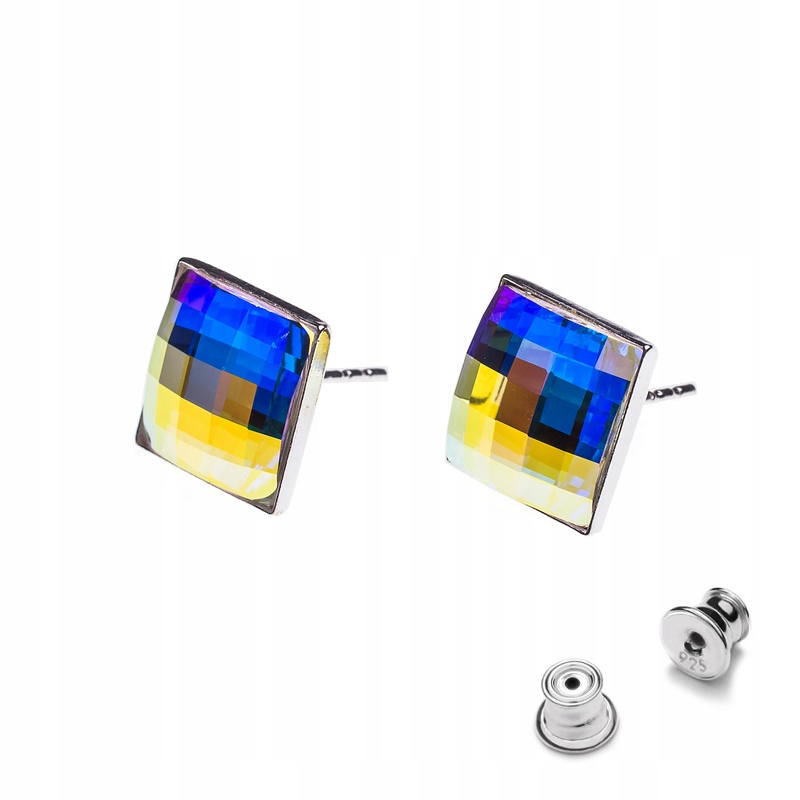 

Srebrne kolczyki z kr. Swarovski Szachownica Cab F
