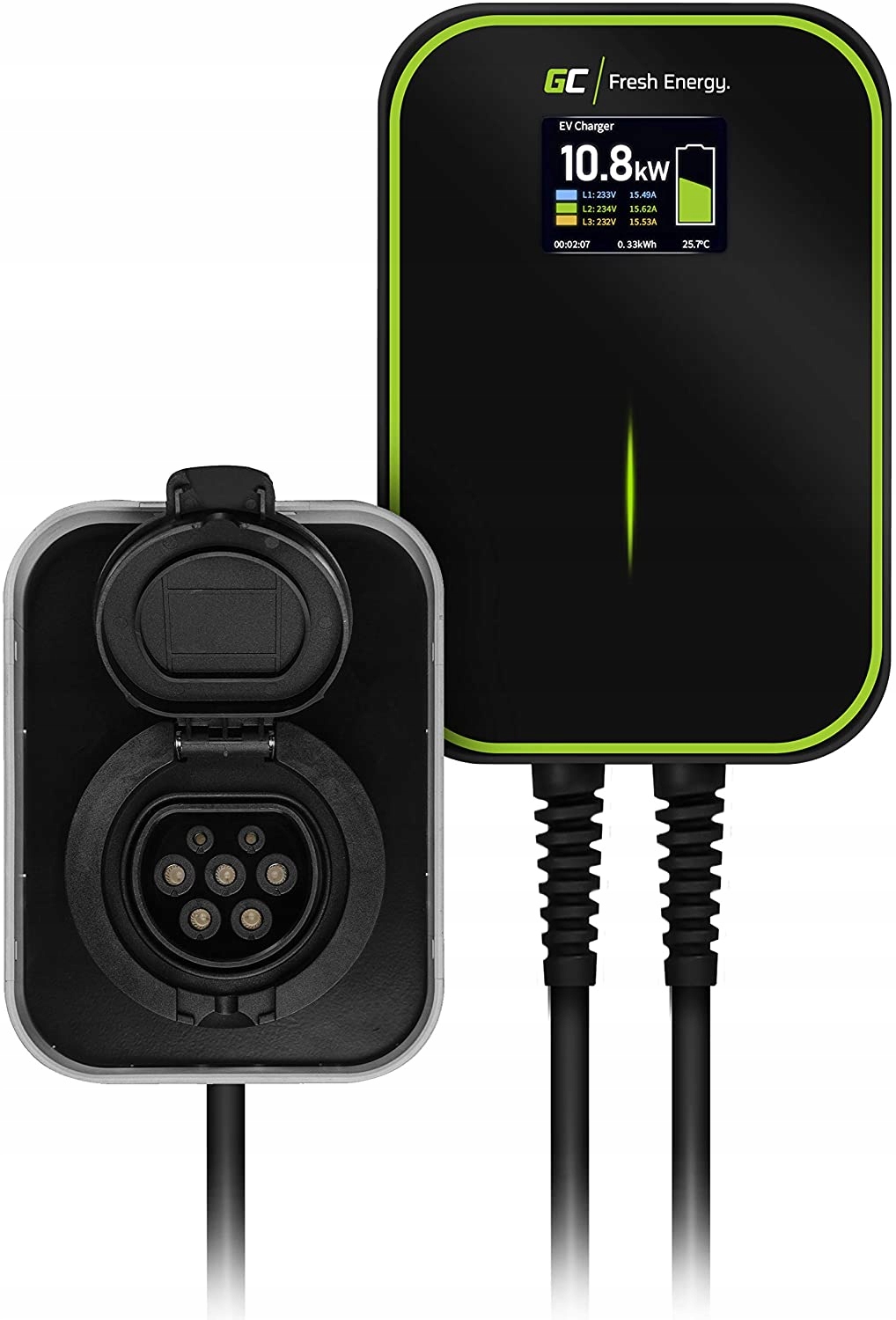 Зарядний пристрій Green Cell для електромобілів Wallbox 22 кВт типу 2 з RFID та РК-дисплеєм