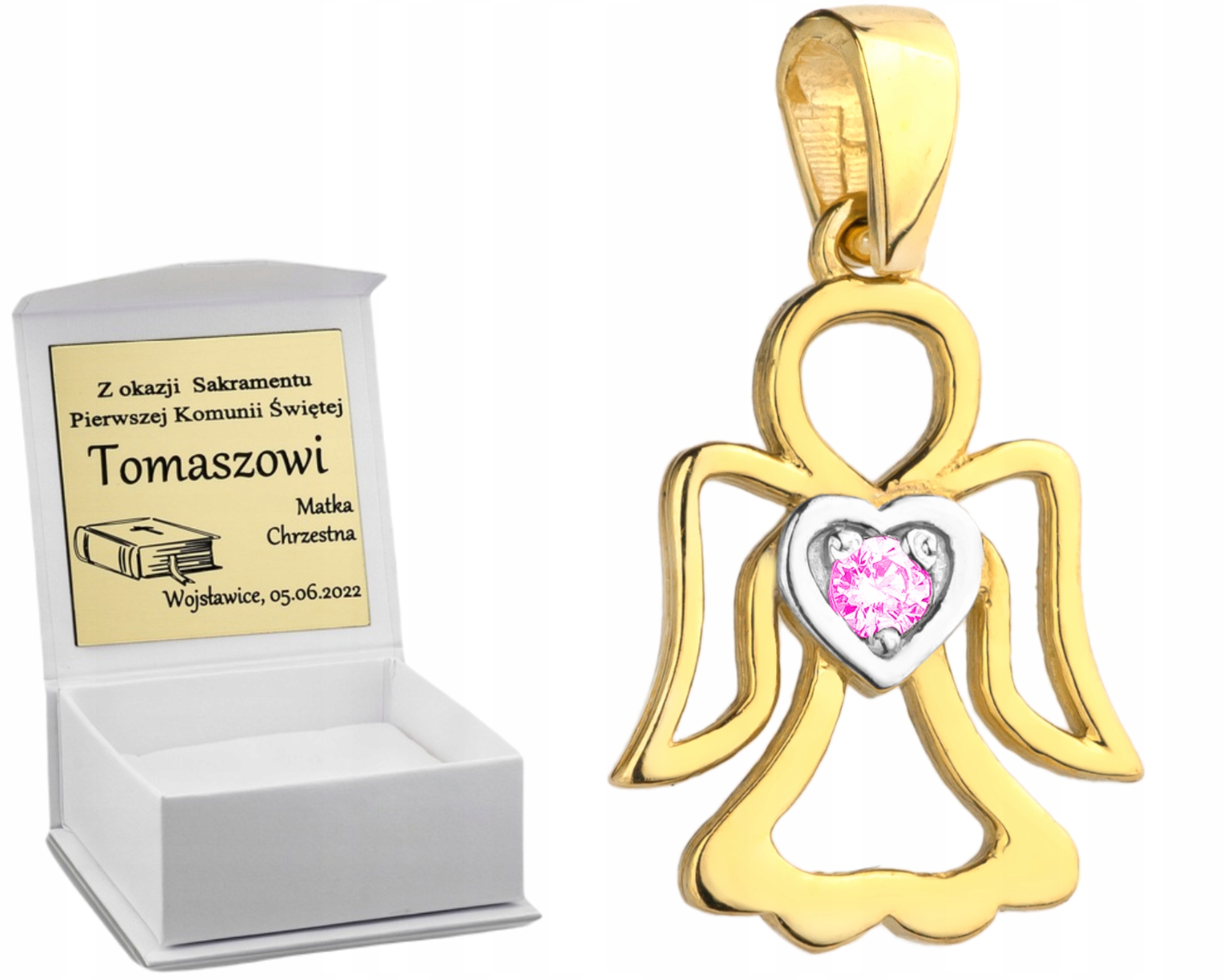 Zlatý Přívěsek Andílek S Růžovou Zirkonií 585