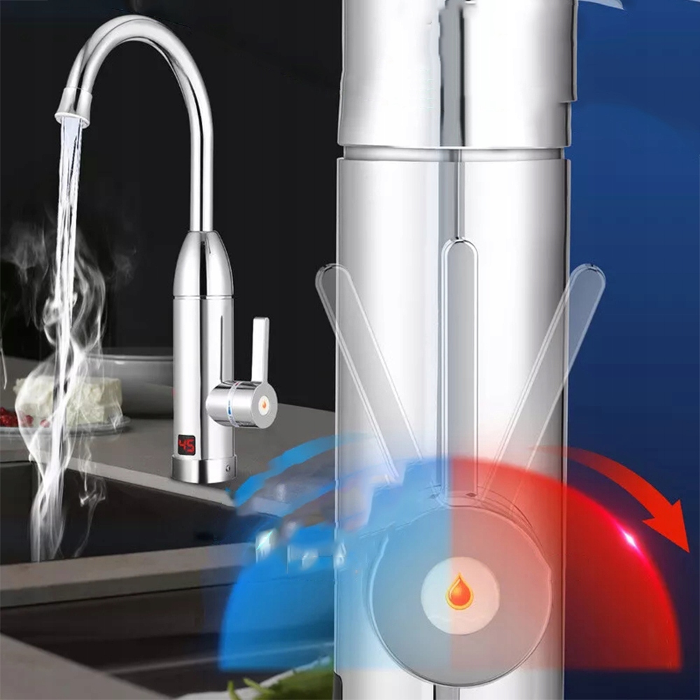 Průtokový Ohřívač Vody 3000 W Elektrický Kohoutkový LCD Kuchyňská Baterie