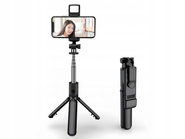 Selfie stick Bluetooth tripod z lampką LED i statywem