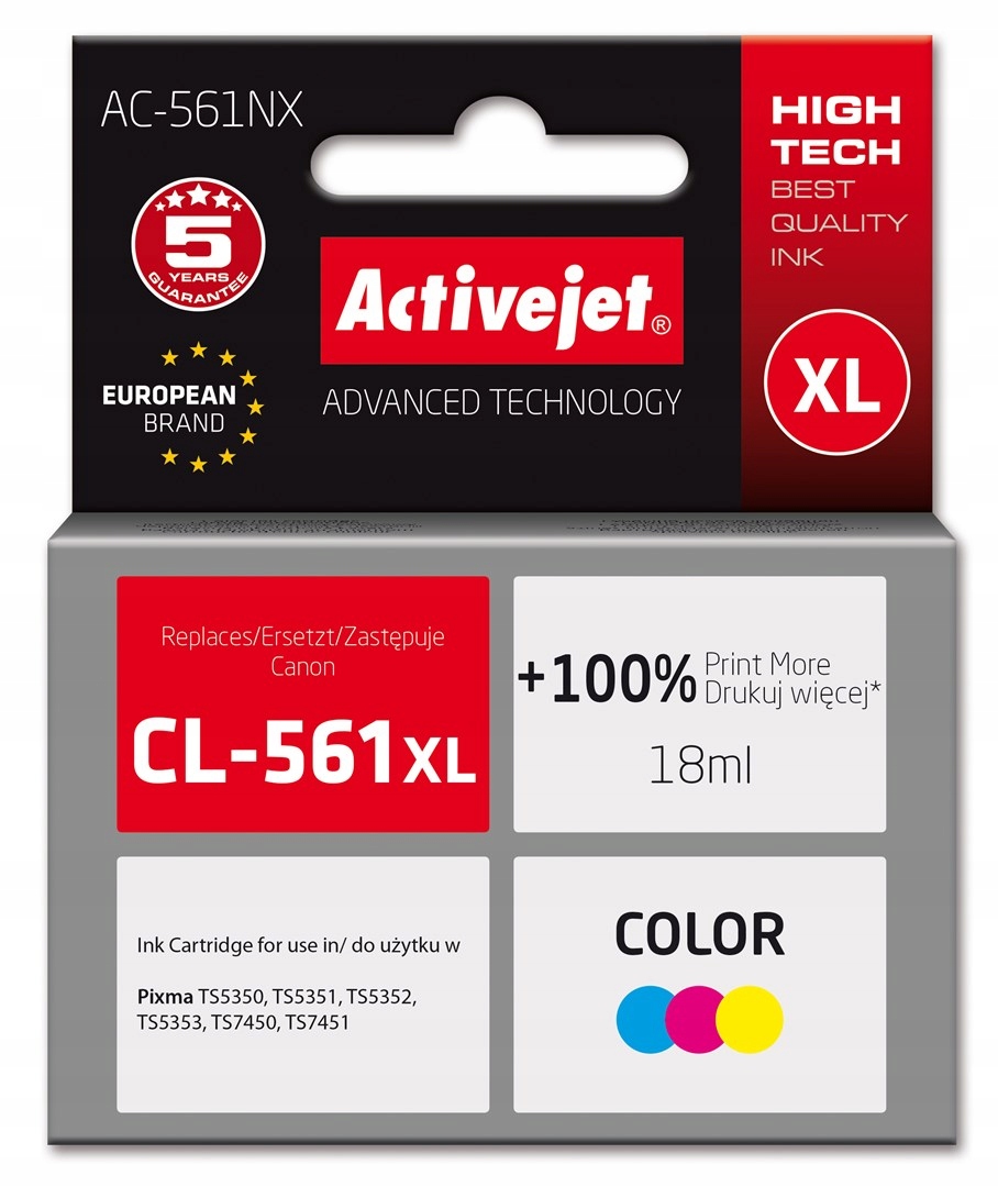 Tusze Activejet AC-561NX XL do Canon CL-561XL, 18 ml, 3