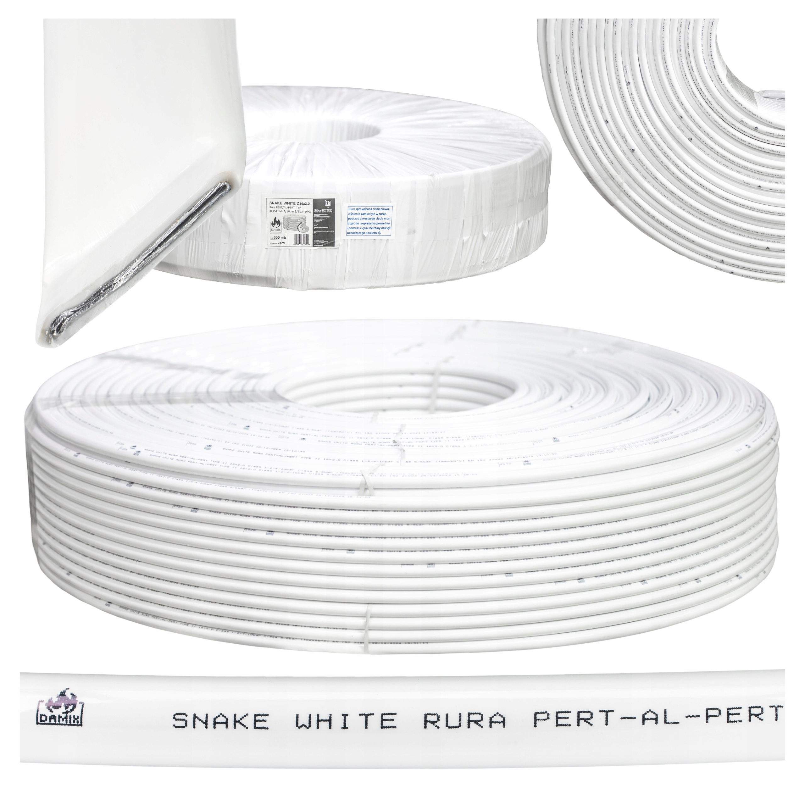 Rura Pert/al/pert Ø16x2MM Krąg Snake White 600MB Atest Pzh Do Instalacji Co