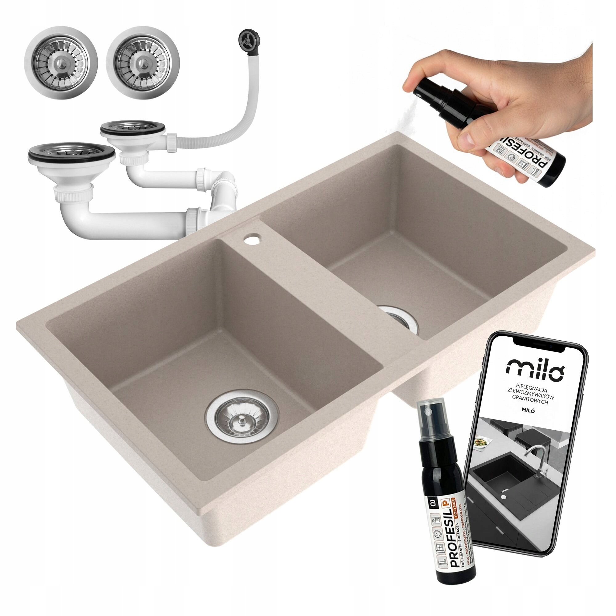 Dvojkomorový Drez Miló Prado Granitový Sifónový Set