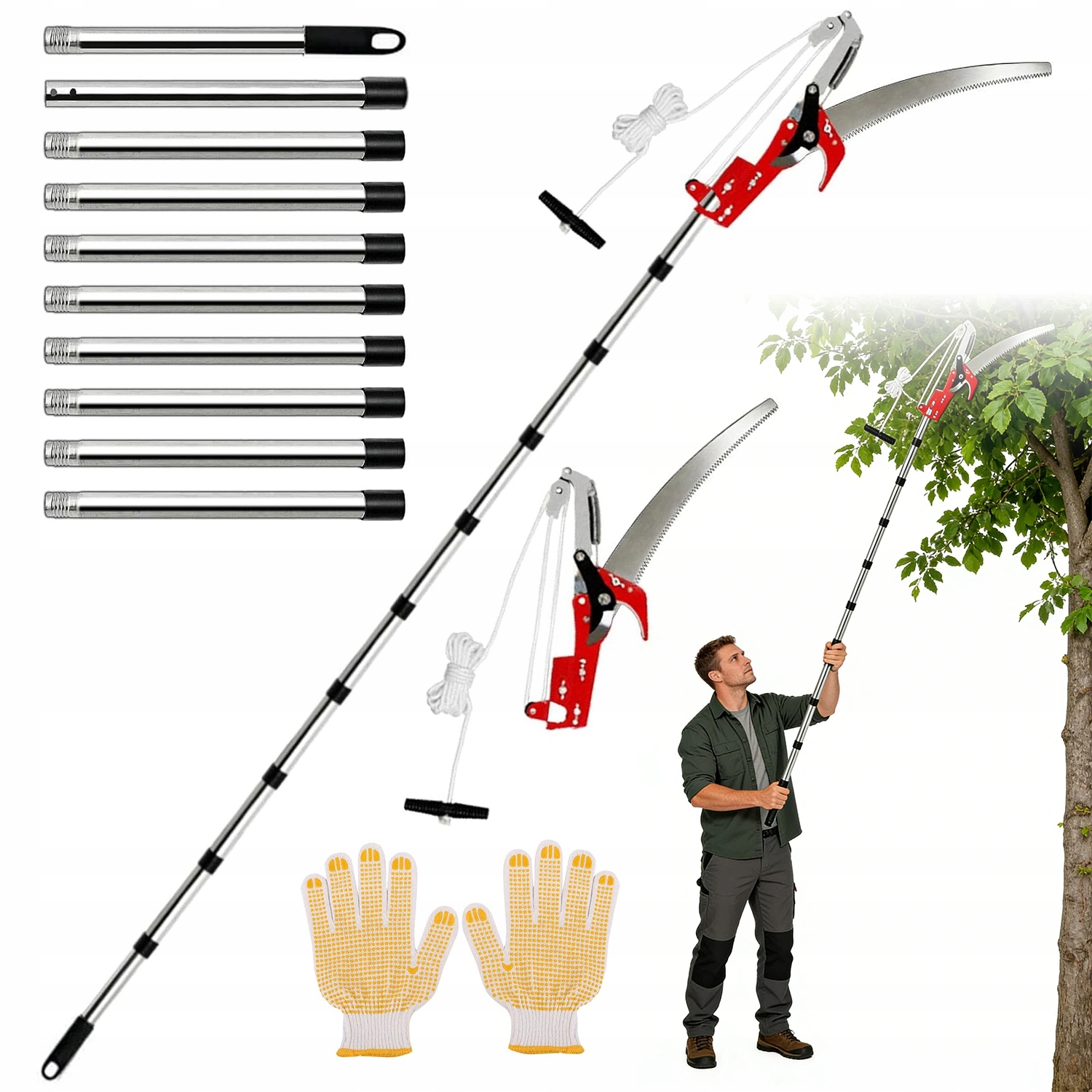 Sekator Teleskopowy 4M Stal SK5 82-402CM Z Sieciągają Do Gałęzi