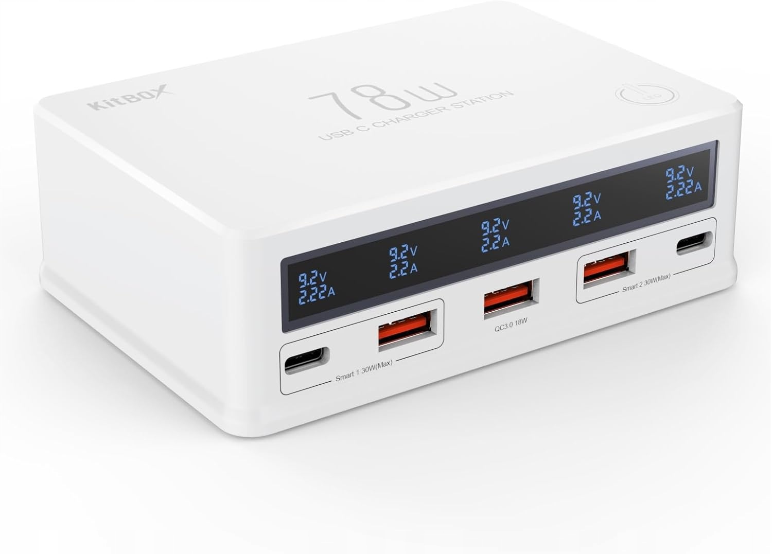Kitbox Nabíječka Usb C 5 portů 78W Nabíjecí stanice pro iPhone iPad Android