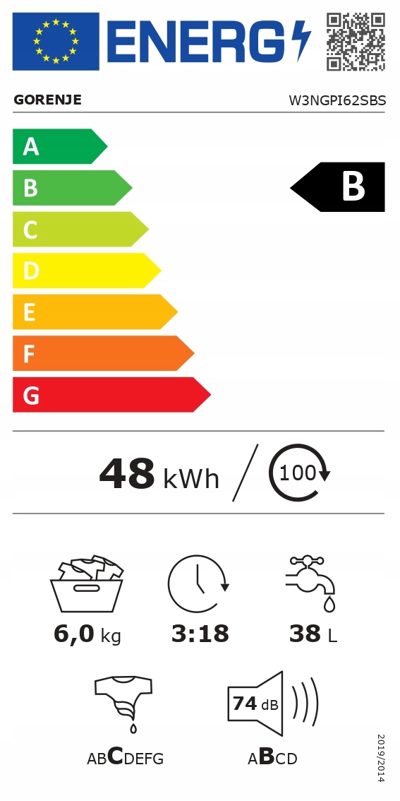 Gorenje Washing Machine W3NGPI62SBS Energy efficiency class B Front l