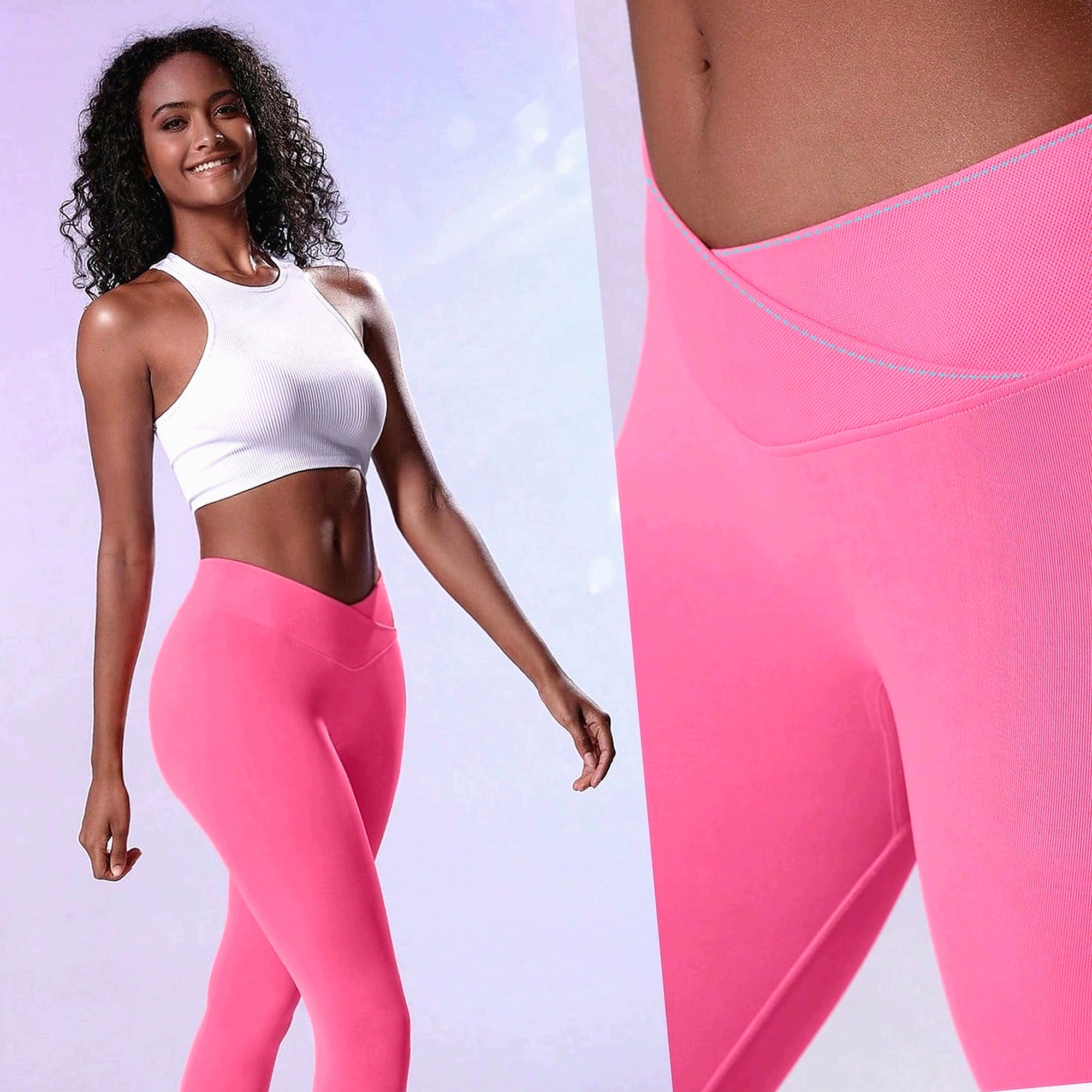 Legginsy Pudrowe Treningowe Asymetryczna Talia Damskie Do Ćwiczeń S 36