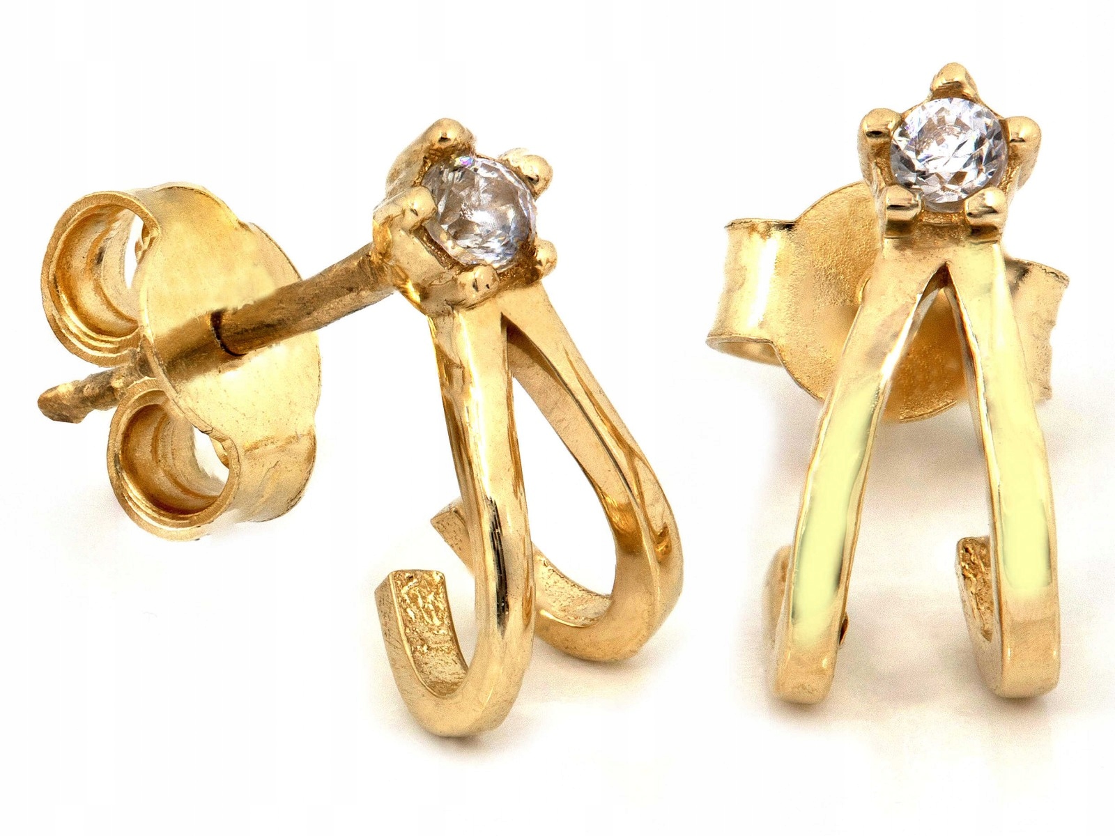 Jemné zlaté náušnice 585 moderní na tyči s bílou zirkonií 14kt