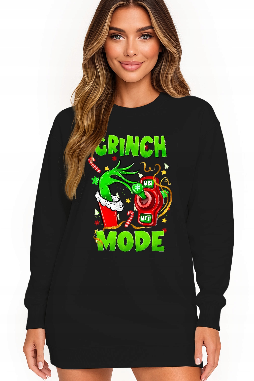 Mikina Vánoční Oversize Šaty Grinch Mode On Dárek Vánoce XXL