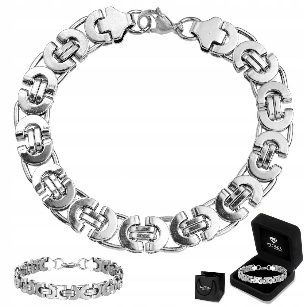 SREBRNA BRANSOLETKA MĘSKA DIAMENTOWANA PANCERKA KRÓLEWSKA + GRATIS