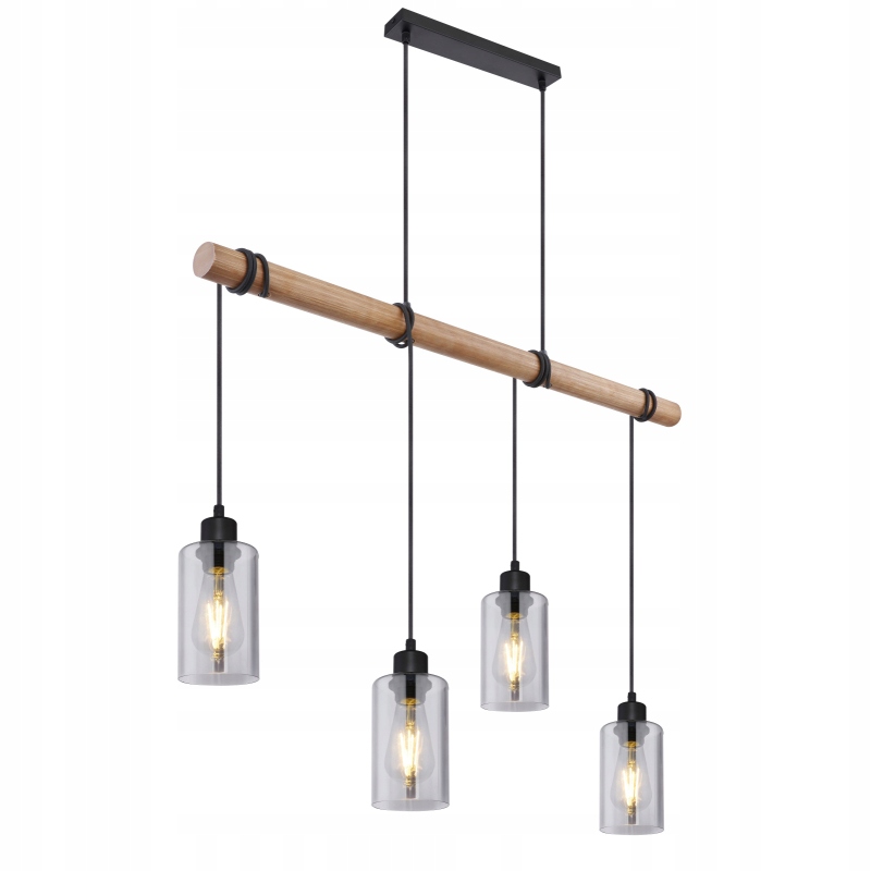 Závesná lampa s dreveným nosníkom Hadera dymové sklo loft do jedálne nad stôl