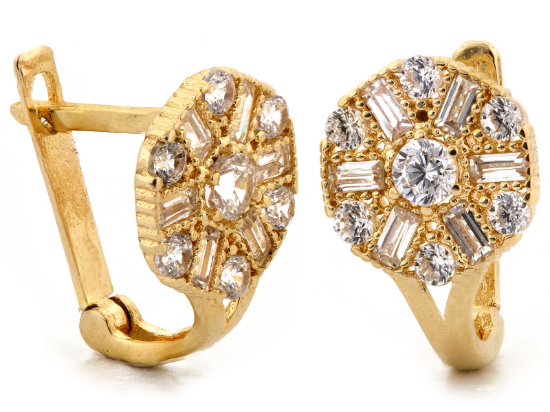 Náušnice zlaté 585 s anglickým zapínáním, zdobené zirkony jako dárek