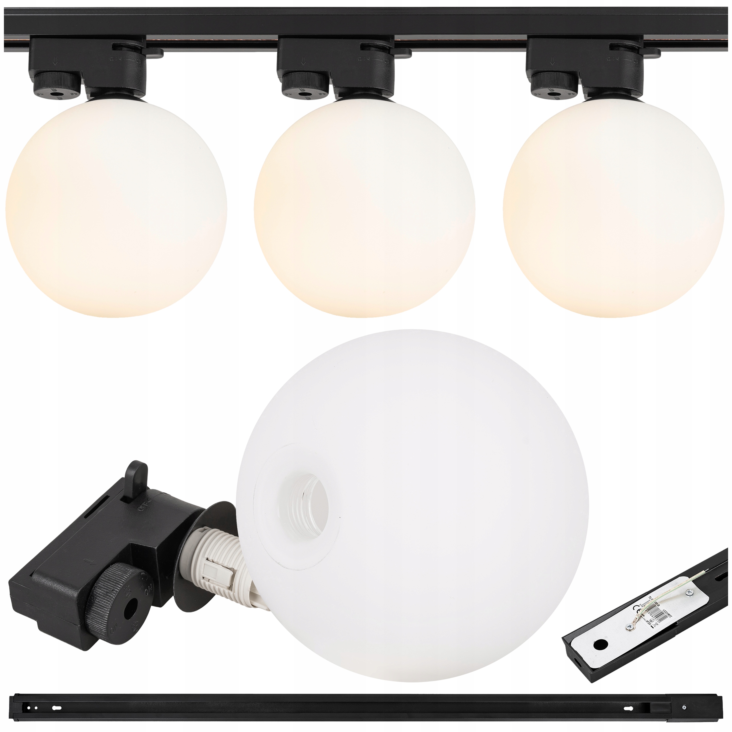 Osvětlení kolejnicové kolejnice 1 m Led svítidlo G9 bílá skleněná koule x3 12 cm