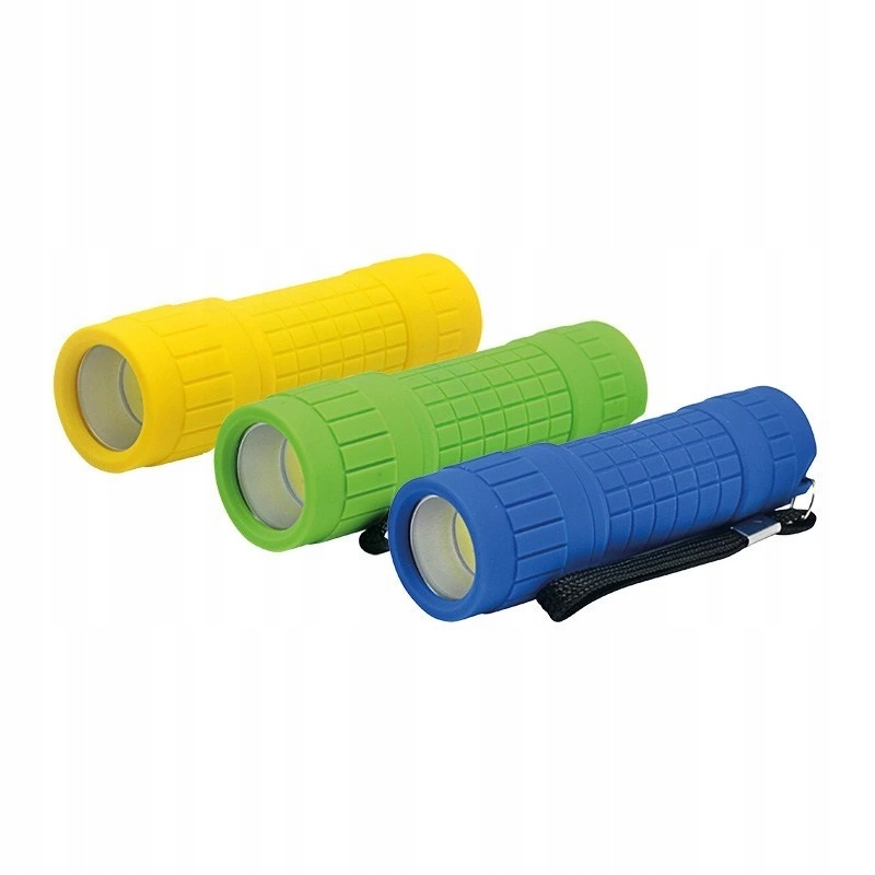 Dziecięca gumowa latarka Led 3W, Led Cob 120Lm, 3x bateria Aaa