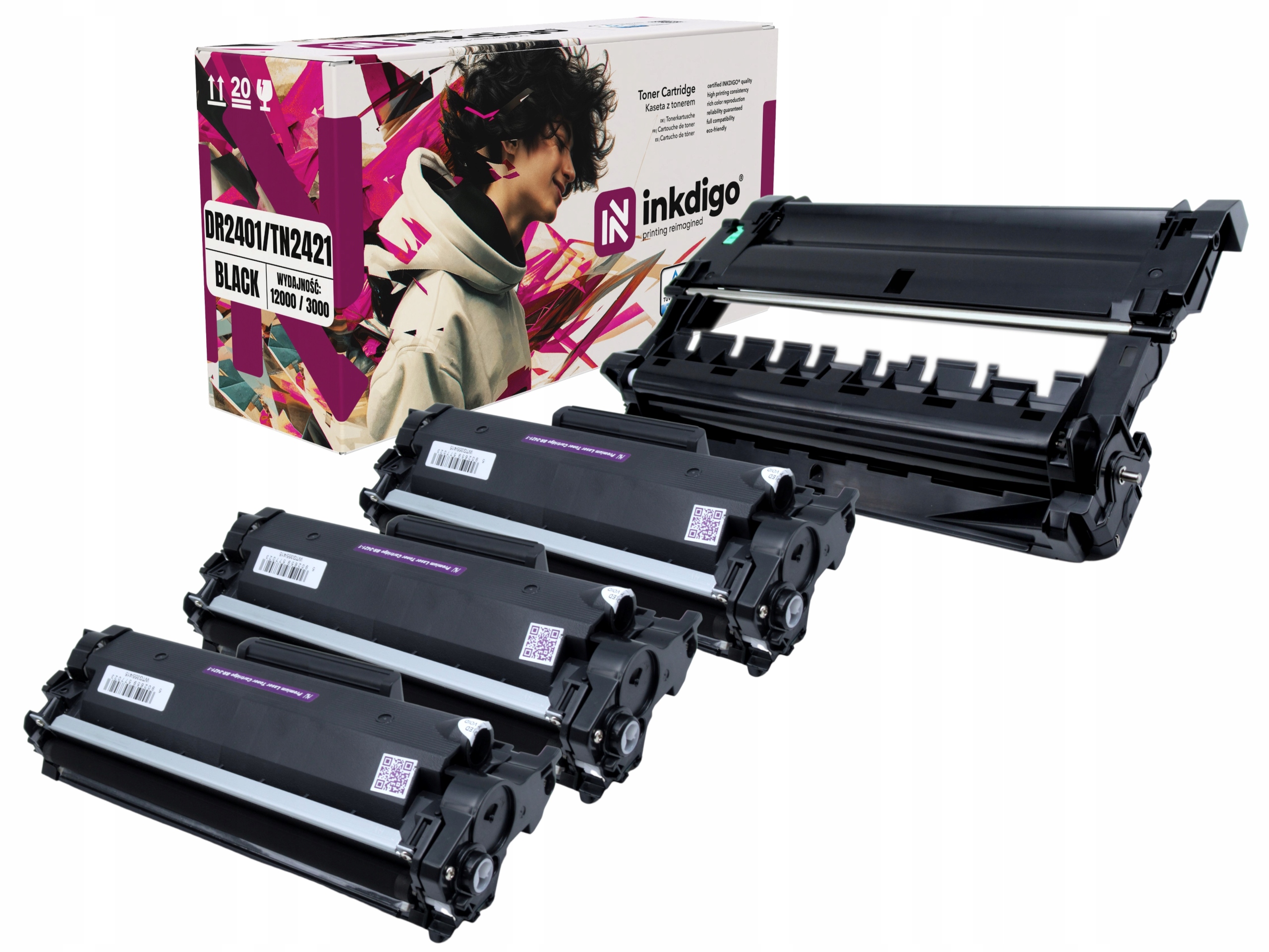 Dr 2401 Tn 2421 3x Toner Buben pro Tiskárnu Brother DCP-L2532DW DCP-L2512D