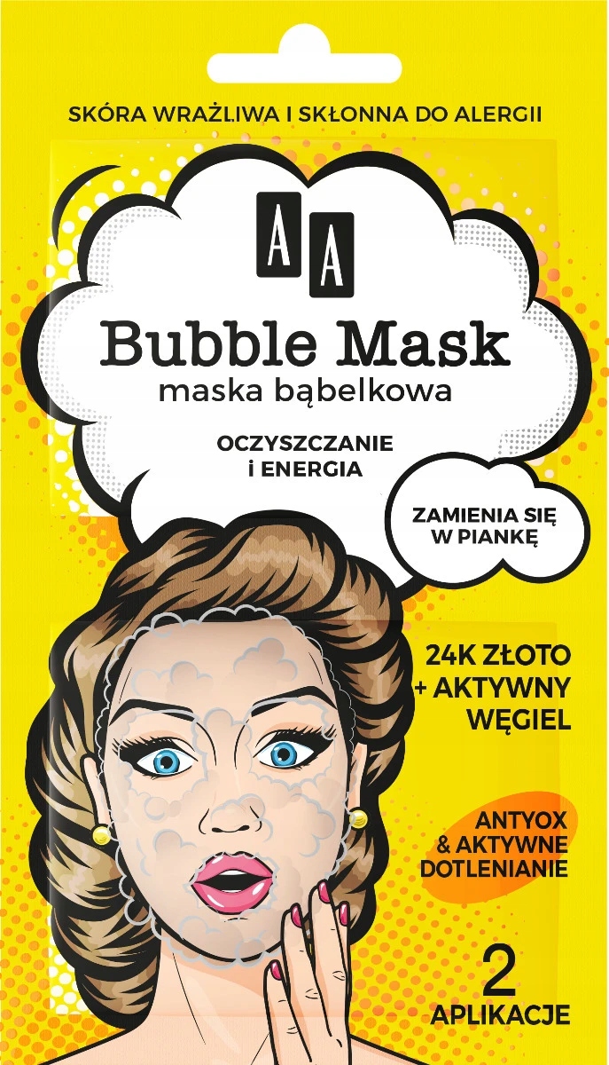 AA BUBBLE MASK Maska bąbelkowa Oczyszczanie i energia złoto, aktywny węgiel