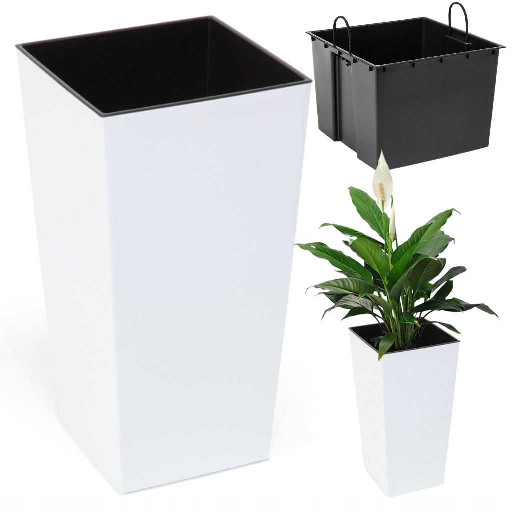 Doniczka Donica Lamela Finezja 35x35h68 Wysoki Połysk Biała Wkład