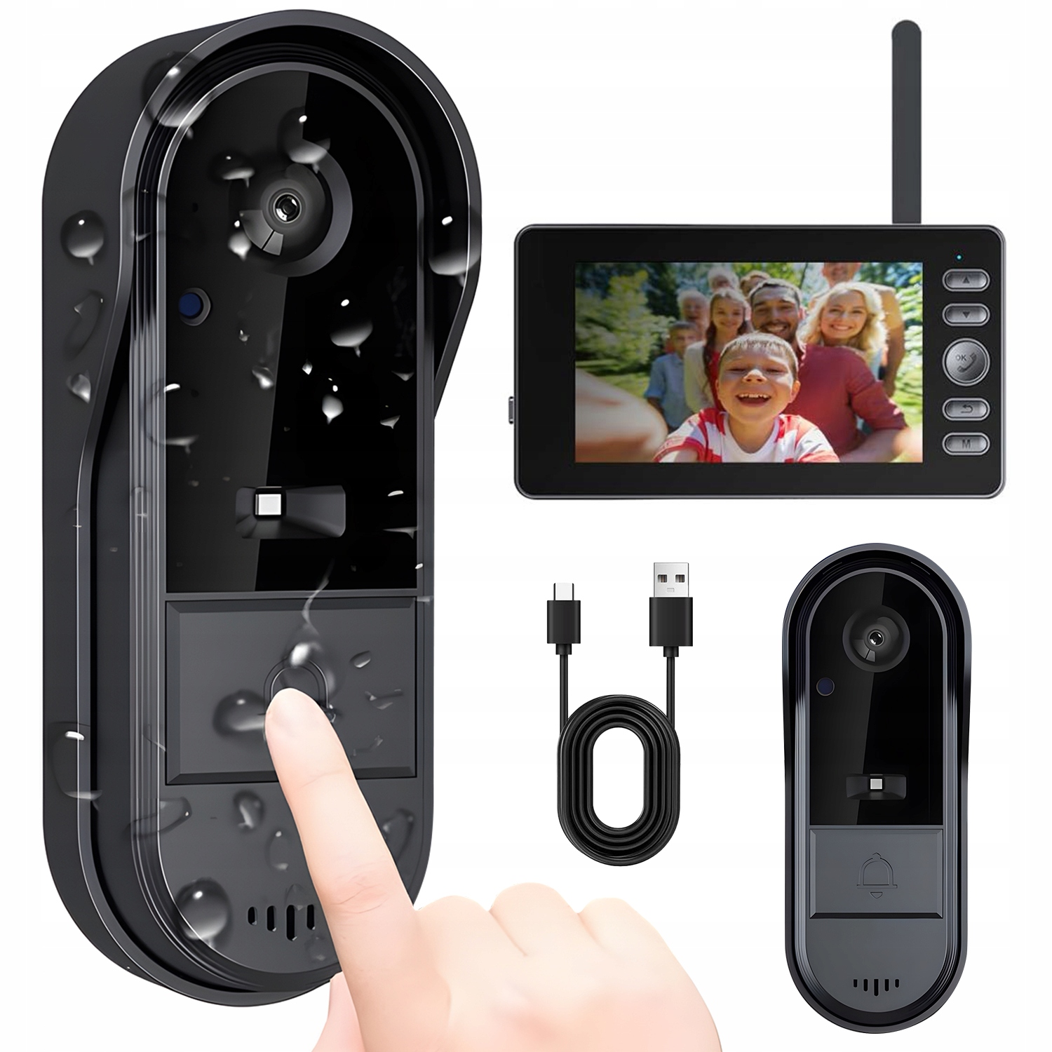 Bezdrátový Dveřní Zvonek 2.4 G Wide Angle 1080P Dual Talk Monitor 4.3"
