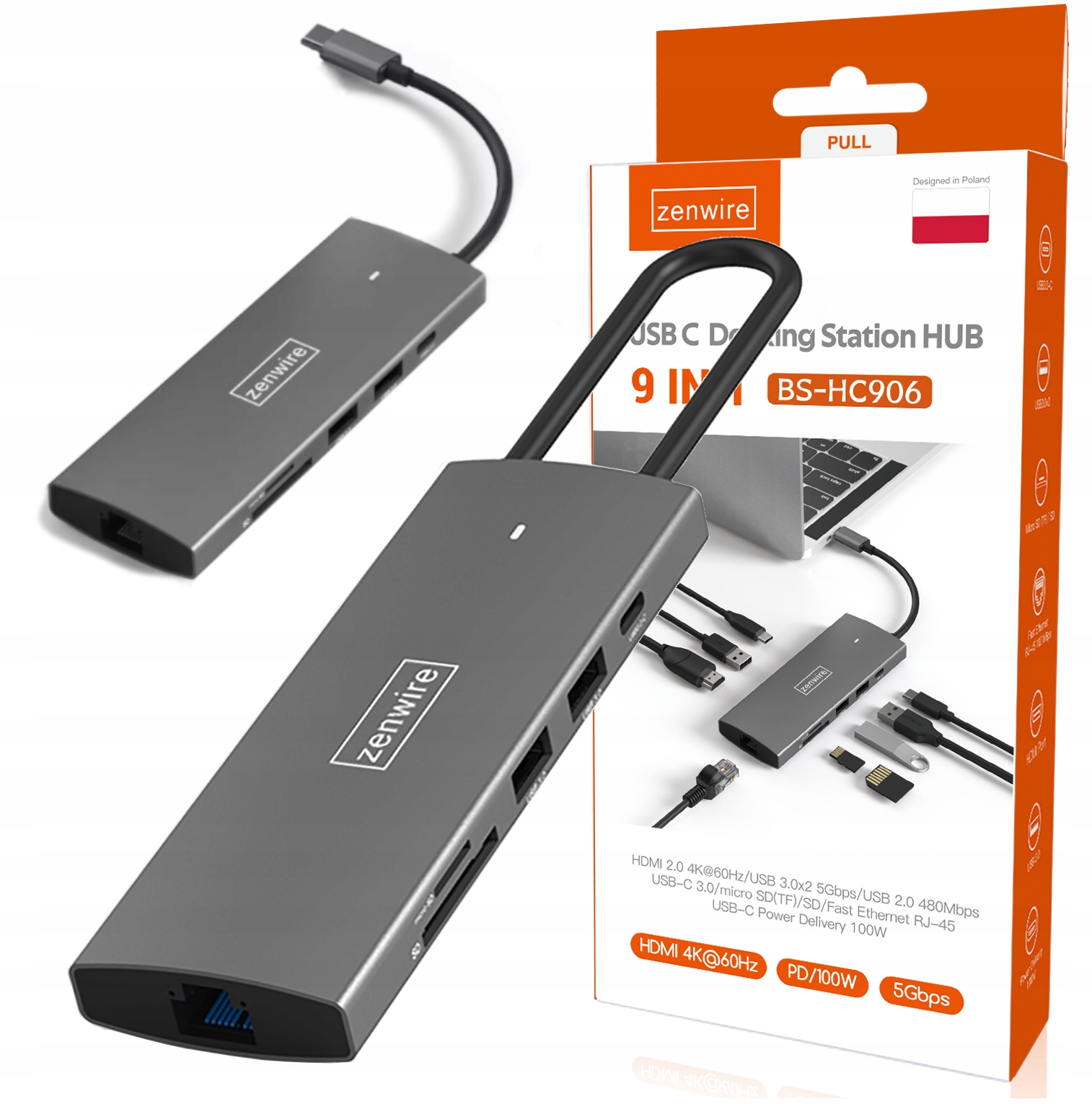 HUB USB-C Przejściówka ADAPTER 9w1 HDMI Ethernet Macbook Pro Air M1 M2 M3