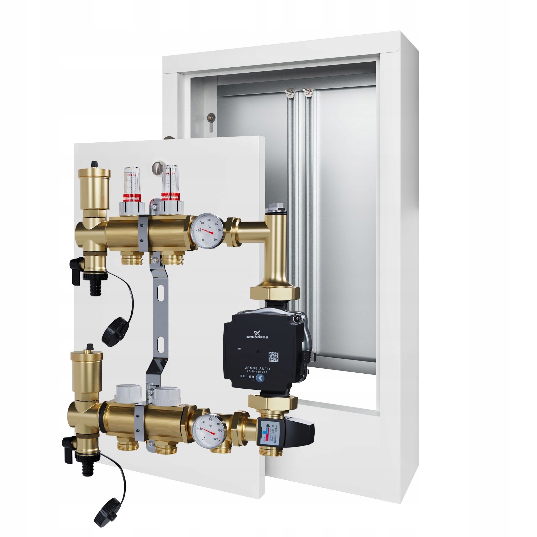 Rozdělovač pro podlahu 2 s čerpací skupinou Grundfos a nástěnným boxem